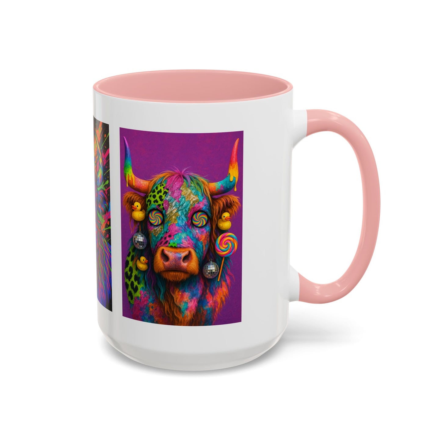Psychedelic Highland Cow Accent Coffee Mug — Colorful Neon Farm Animal Art (11/15 oz)