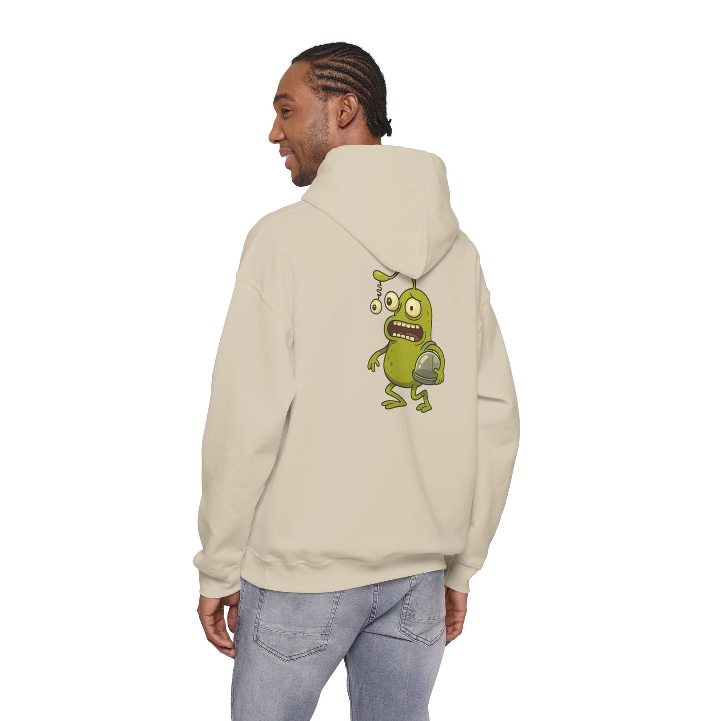 Alien Monster Hoodie — Cute Green Space Creature Graphic Hooded Sweatshirt