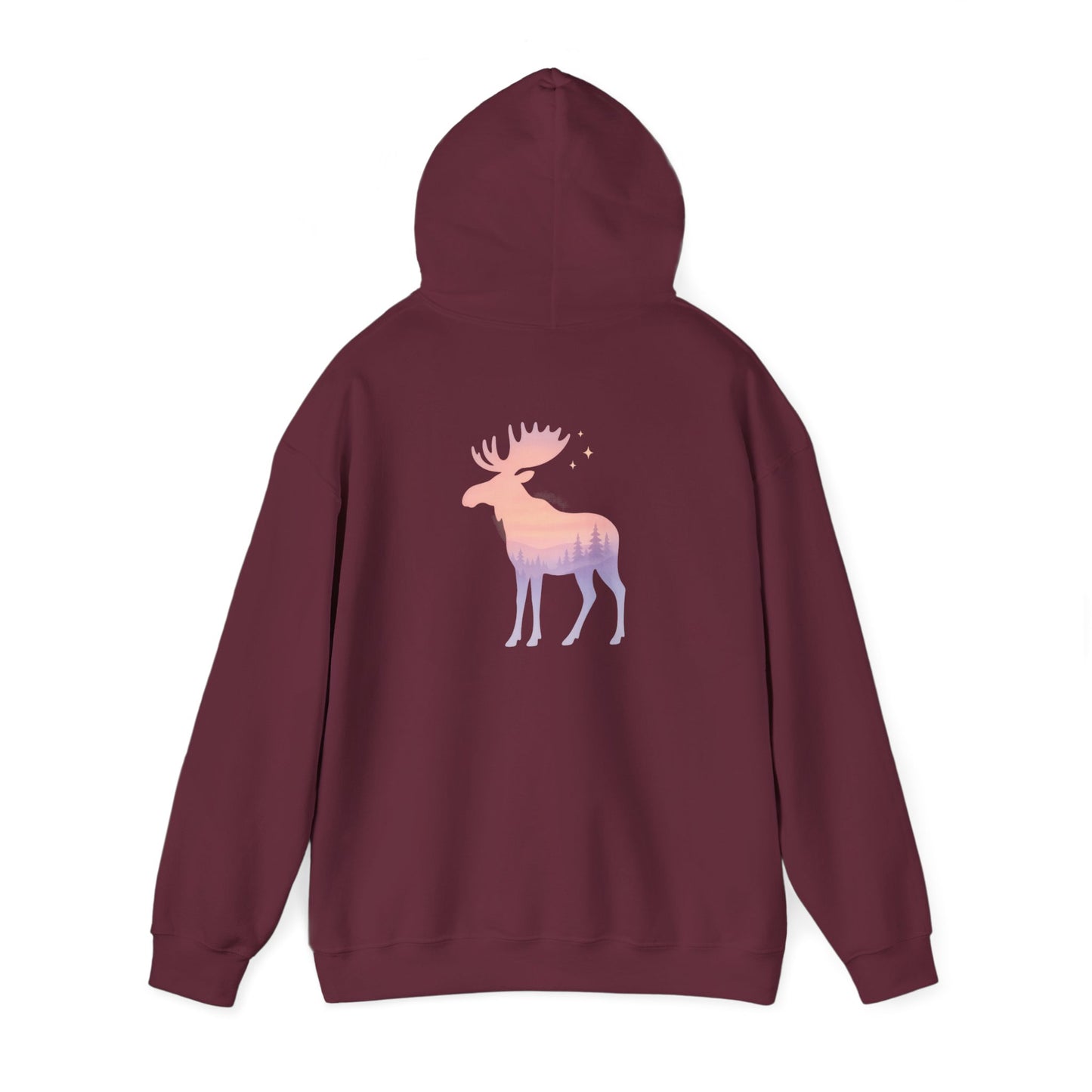 Moose Sunset Hoodie — Pastel Gradient Elk Graphic Pullover