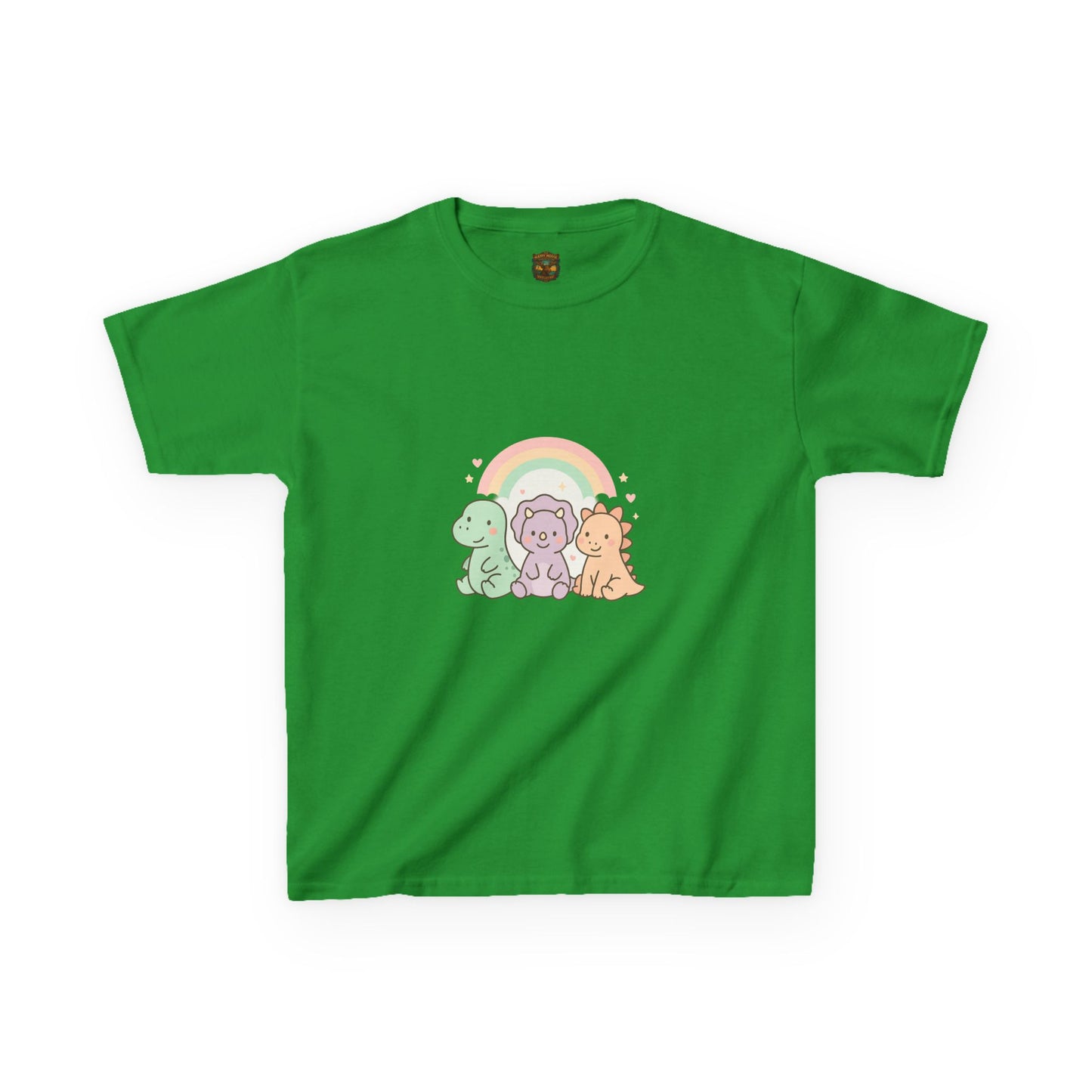 Kids T-Shirt — Cute Pastel Dino Trio with Rainbow