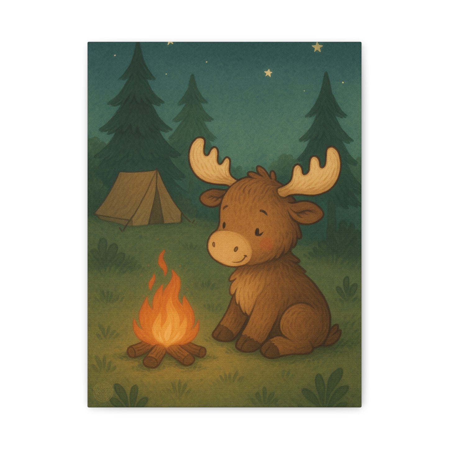 Cute Camping Moose Canvas Art — Kids Nursery Wall Decor