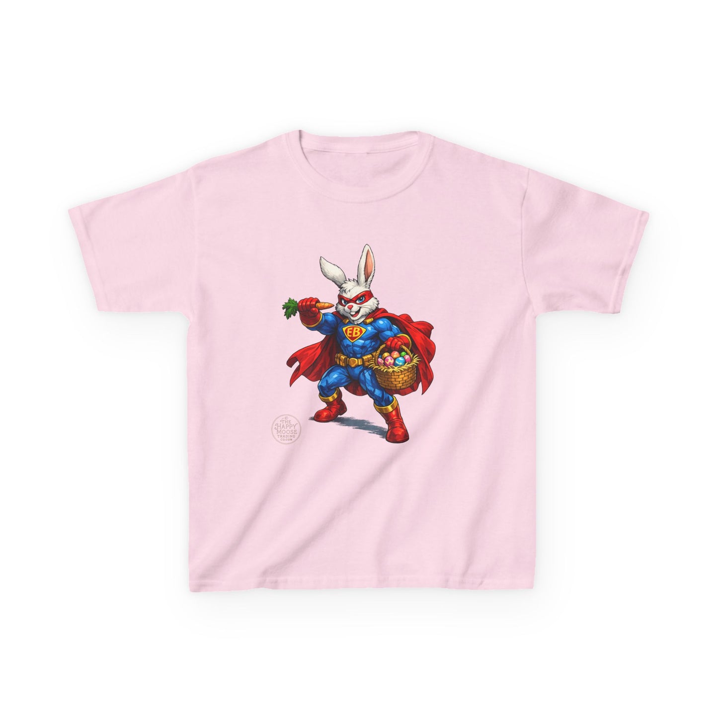 Kids Superhero Bunny T‑Shirt — Easter Basket & Carrot Costume