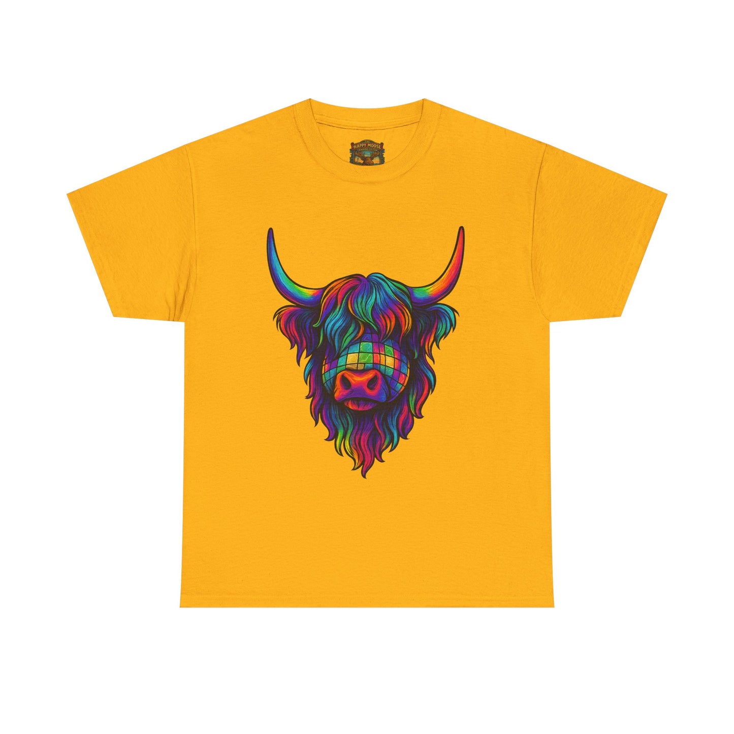 Highland Cow Graphic Tee — Colorful Psychedelic Scottish Highland Cattle T-Shirt