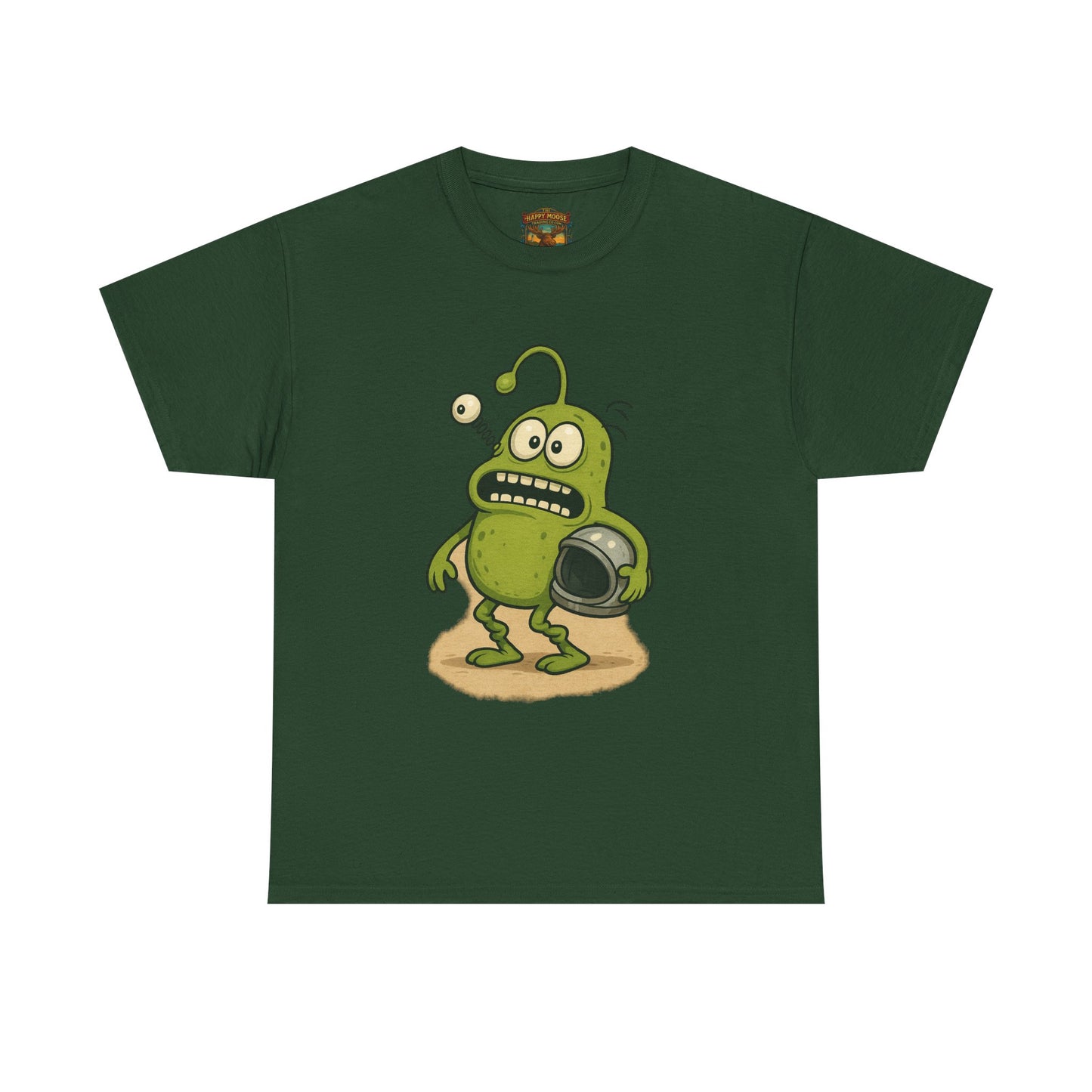 Green Alien Cartoon Tee | Funny Space Monster Illustration