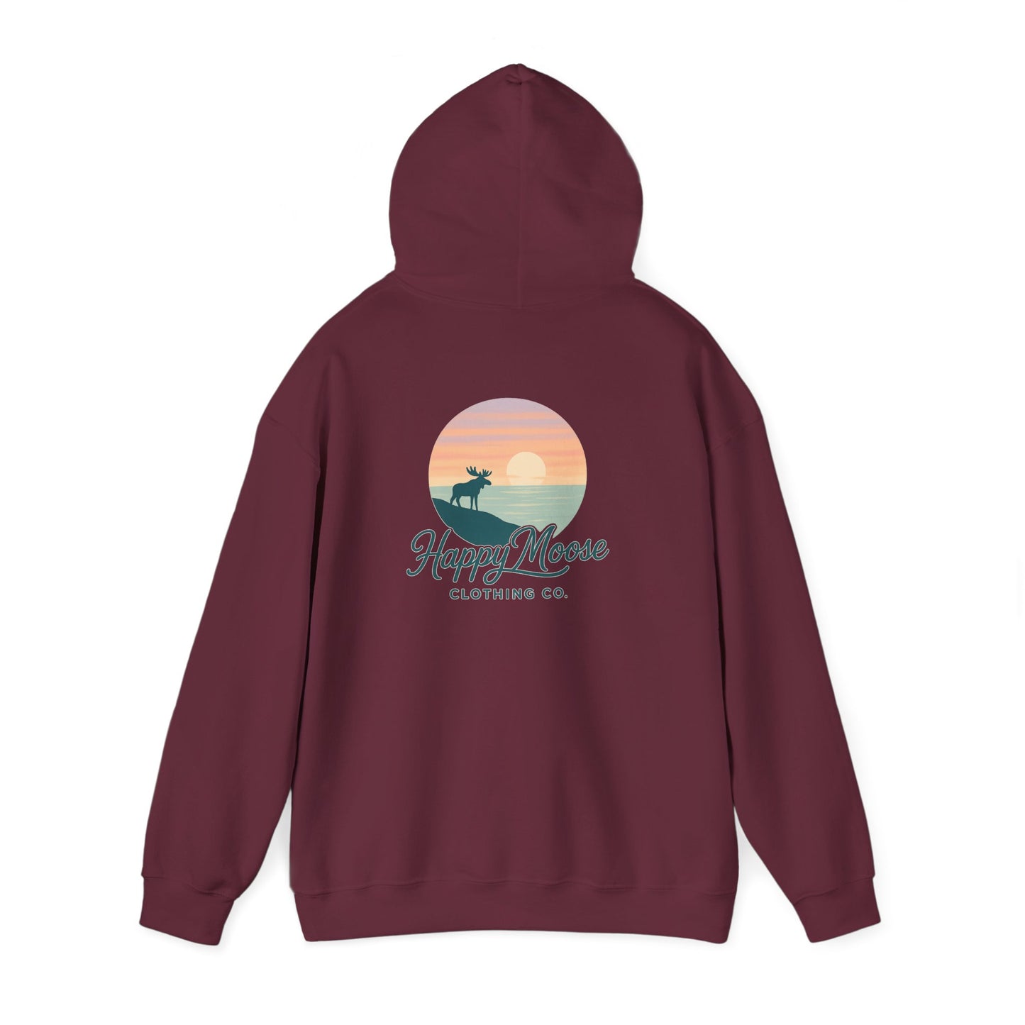 Happy Moose Hoodie — Sunset Lake Graphic Hooded Sweatshirt