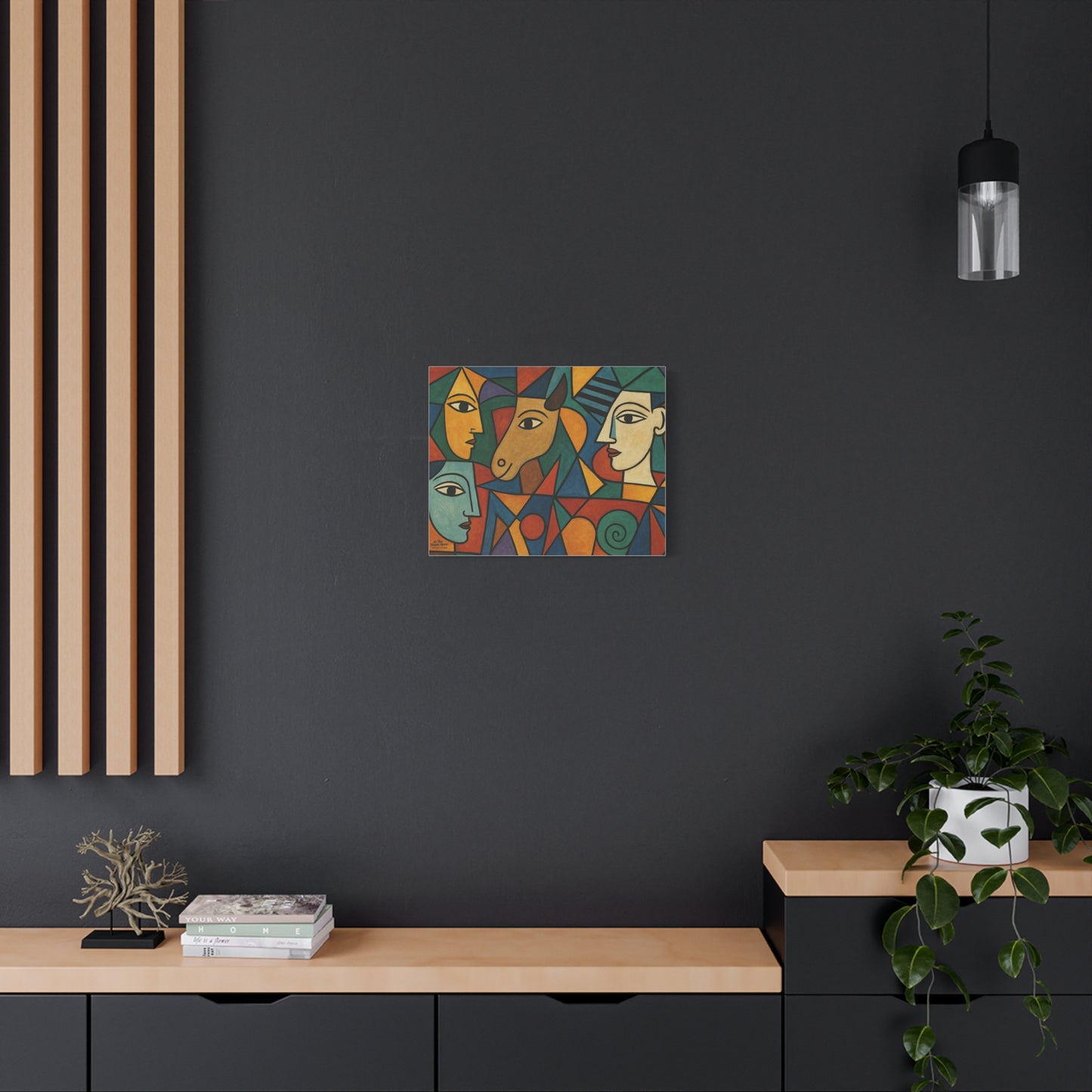 Abstract Cubist Faces Canvas Print — Colorful Stretched Wall Art