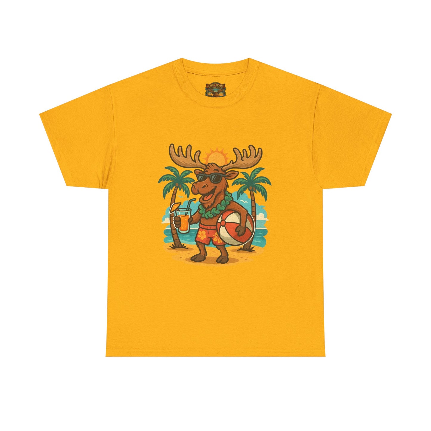 Moose on Vacation T-Shirt — Tropical Retro Moose with Sunglasses & Drink