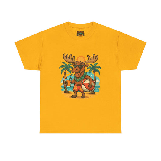 Moose on Vacation T-Shirt — Tropical Retro Moose with Sunglasses & Drink