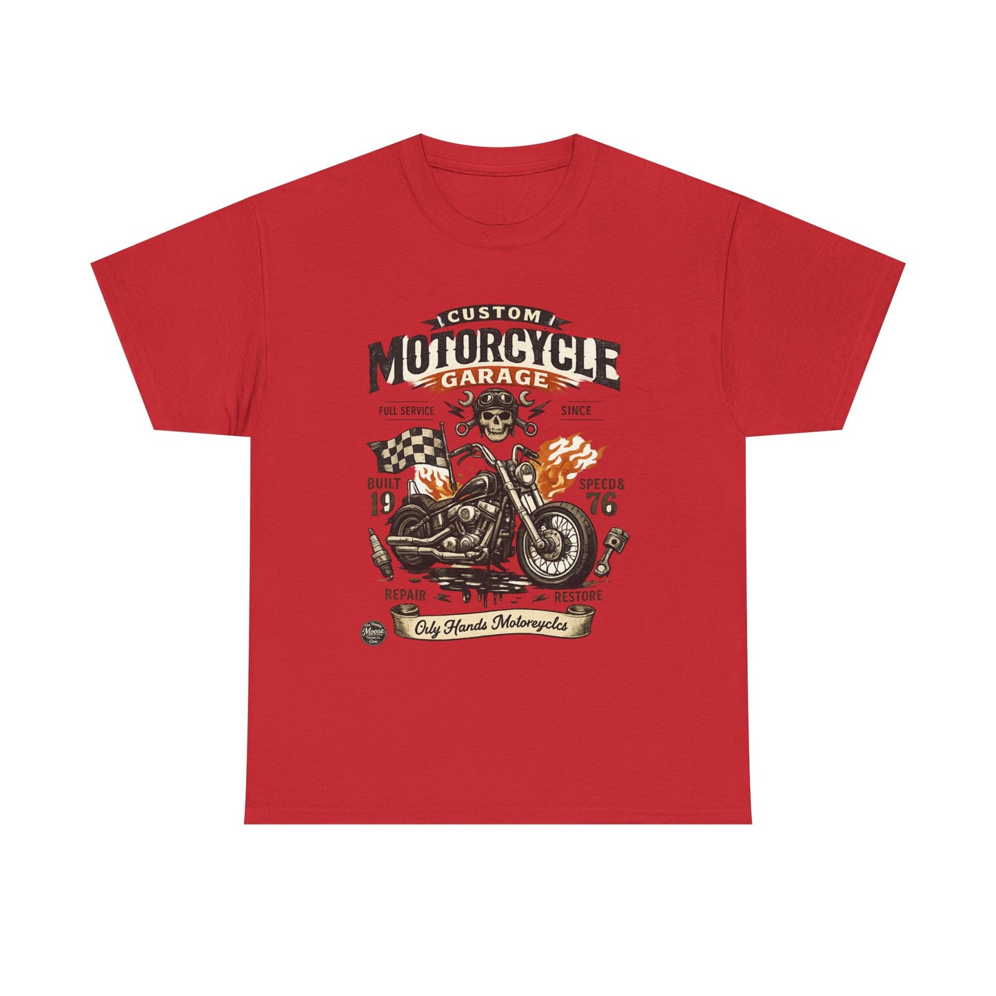 Oily Hands Motorcycle Garage Tee — Vintage Biker Skull & Chopper T-Shirt #021 E