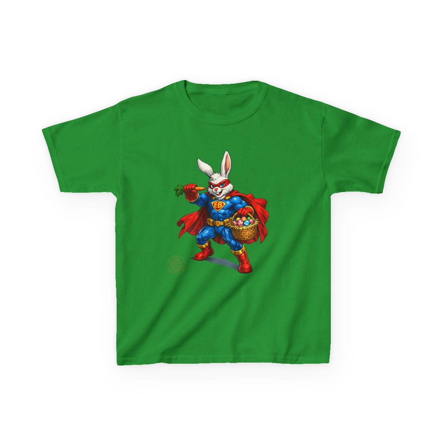 Kids Superhero Bunny T‑Shirt — Easter Basket & Carrot Costume