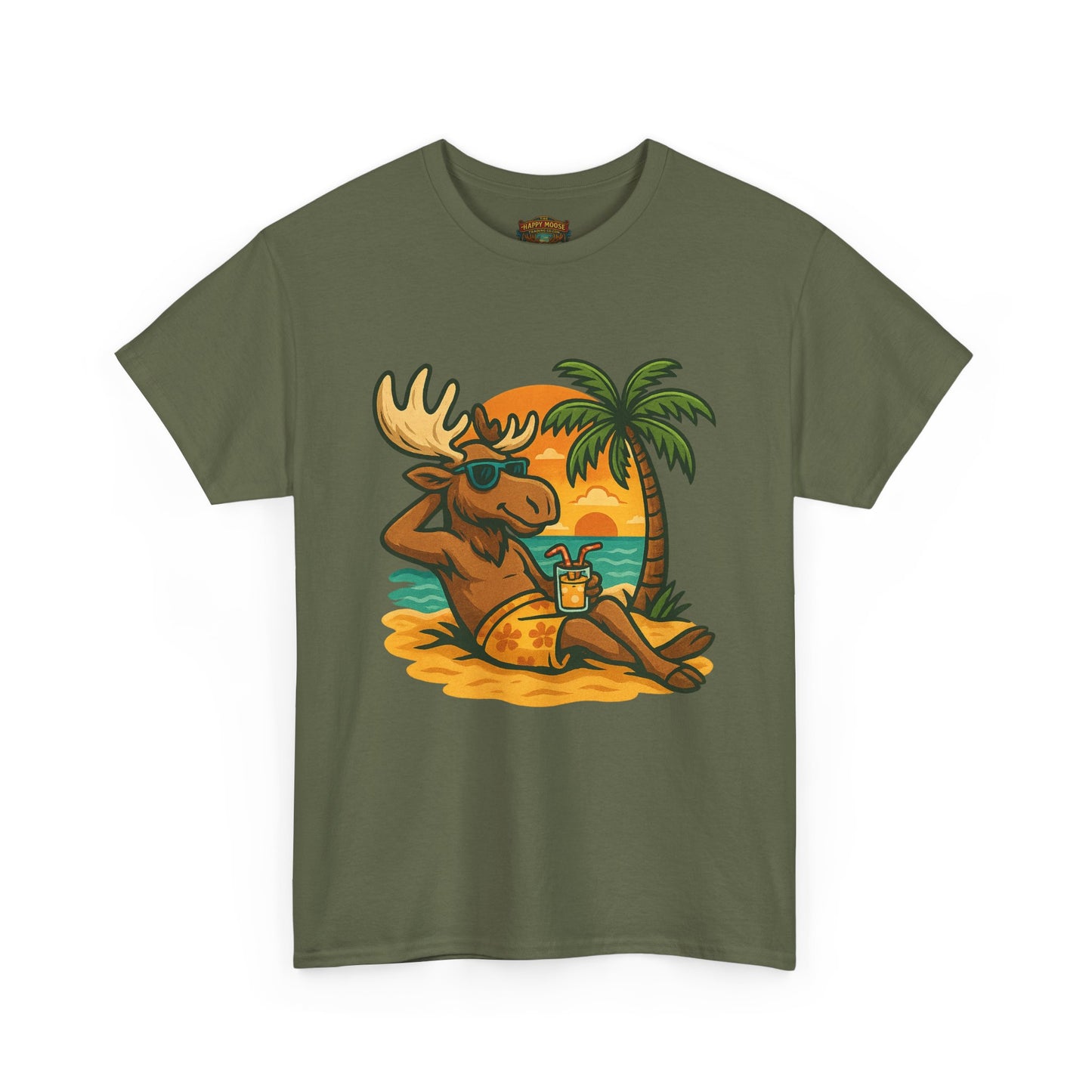 Moose Beach Vacation T-Shirt — Relaxing Tropical Moose Graphic Tee