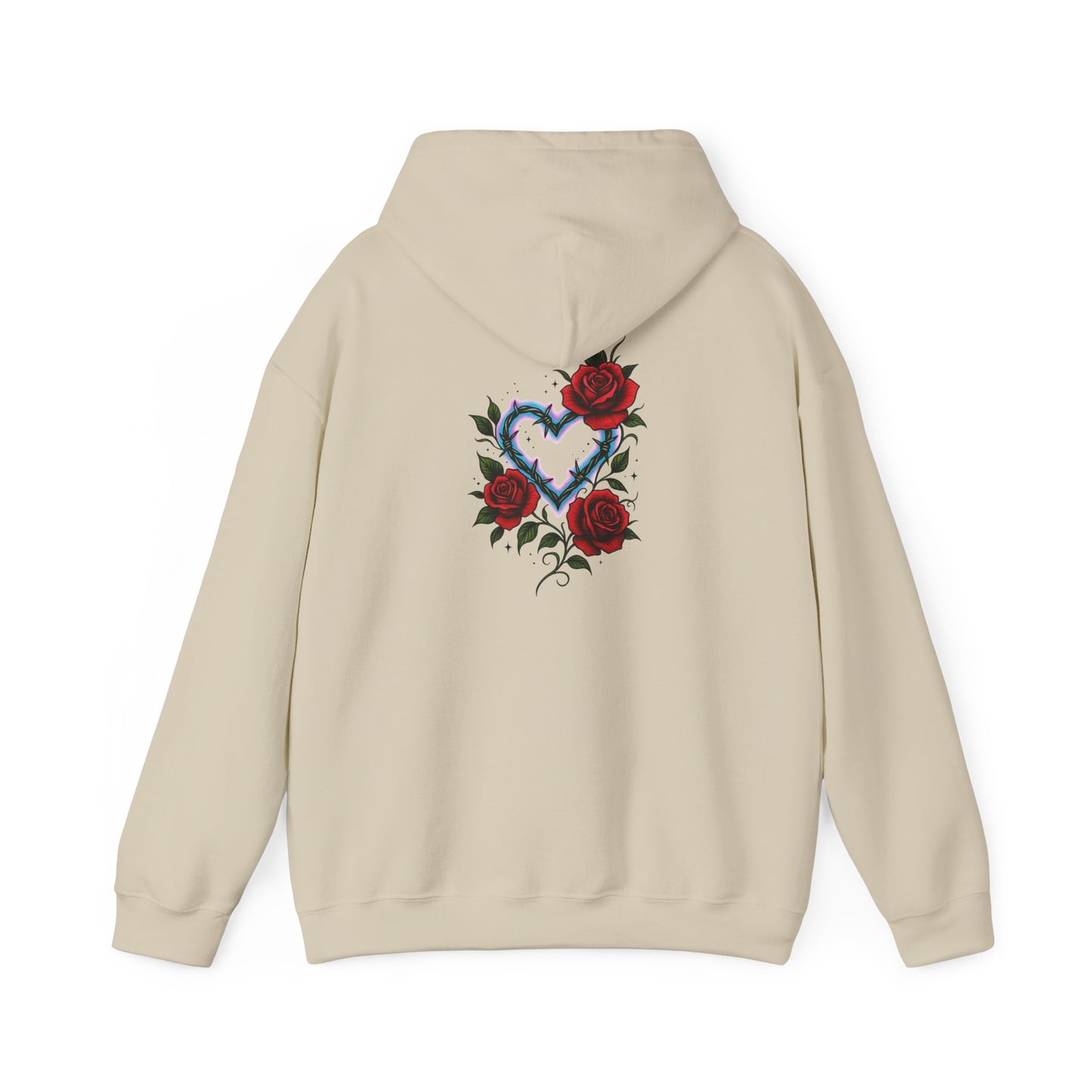 Hoodie — Smoky Heart with Red Roses Back Graphic