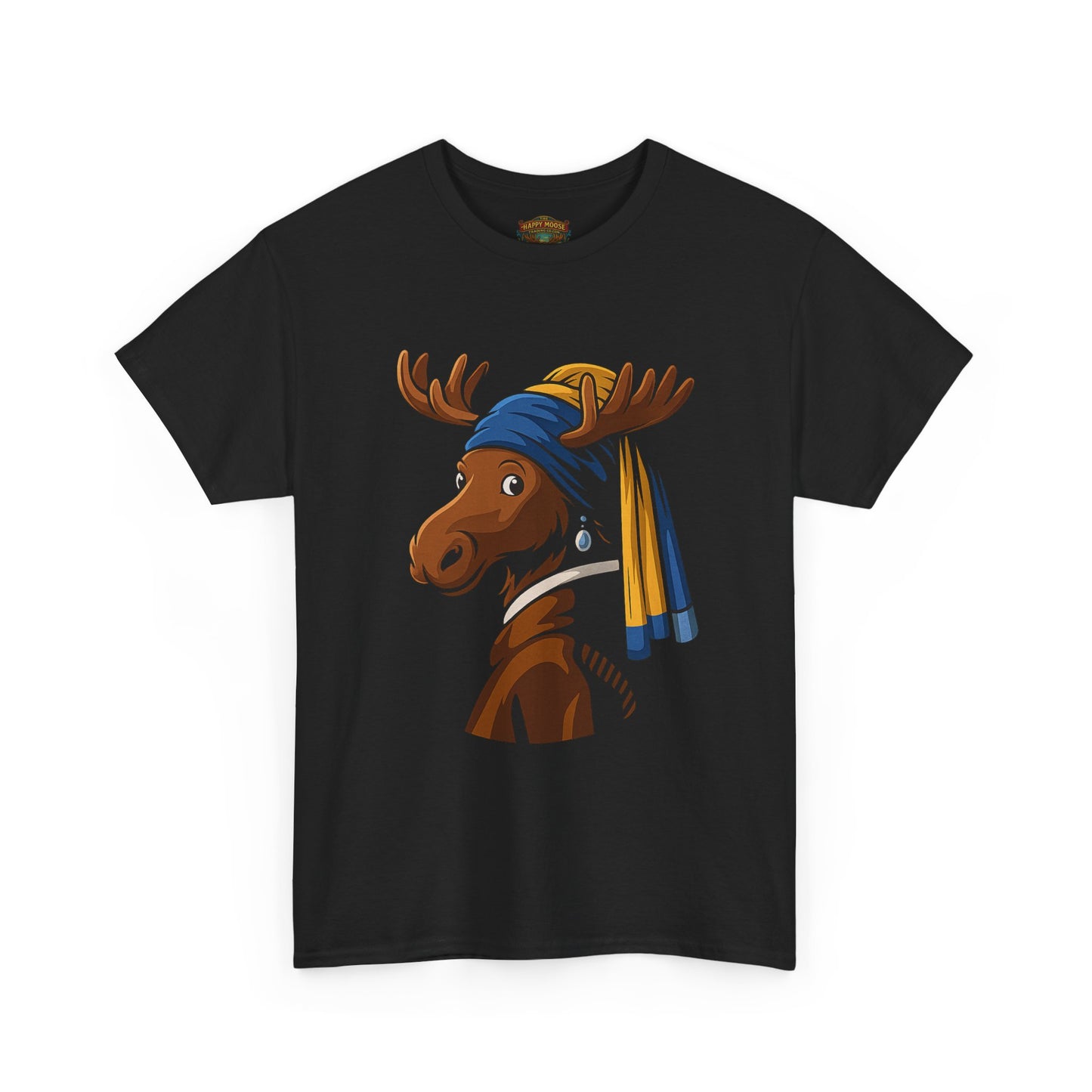 The Moose With The Pearl Earring Graphic Tee — Playful Moose with Headwrap T-Shirt