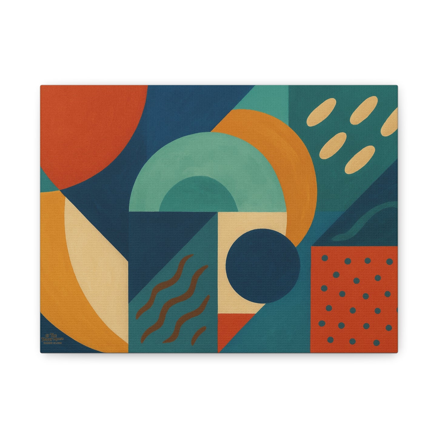 Abstract Geometric Canvas Wall Art — Mid-Century Modern Shapes in Teal & Terracotta