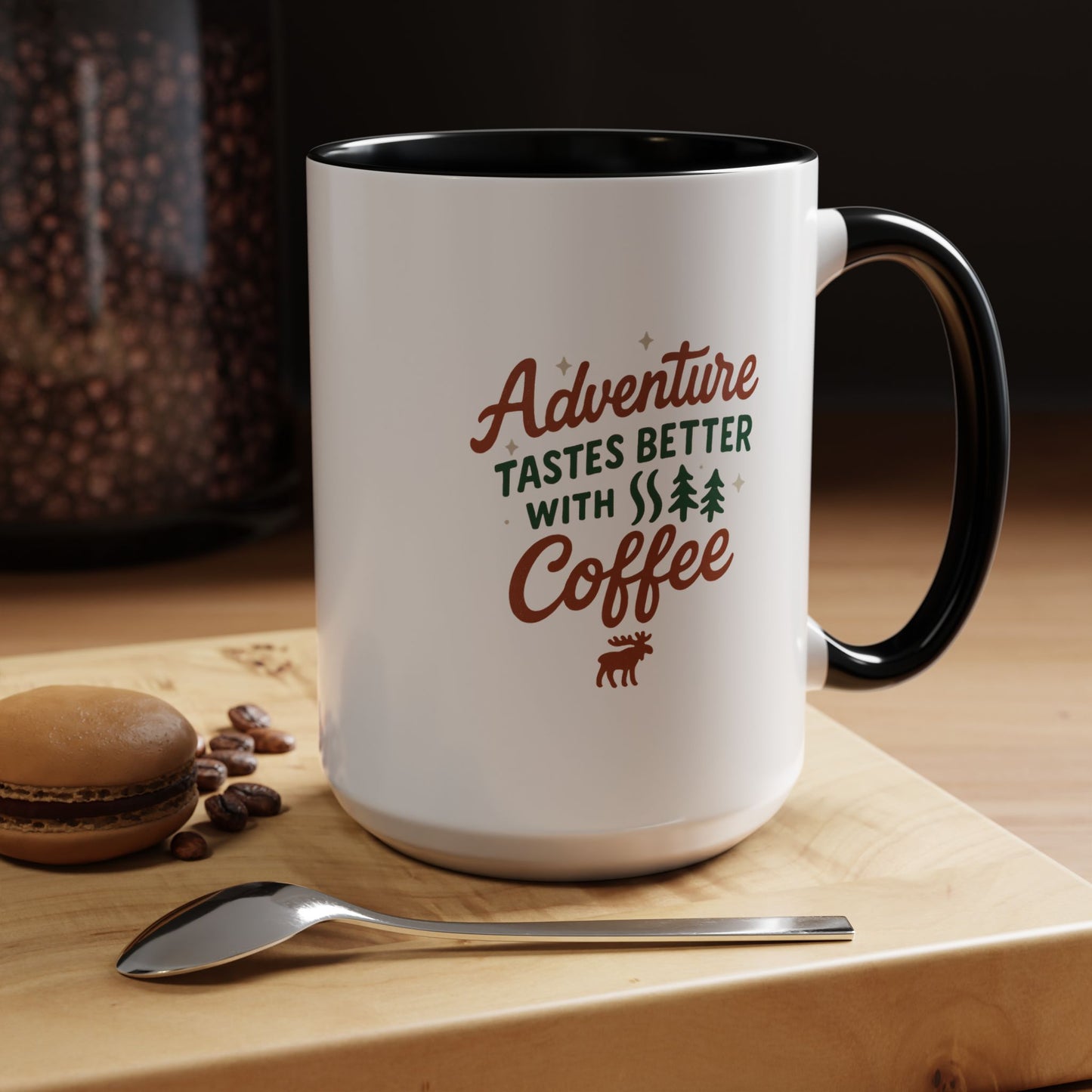 Adventure Tastes Better With Coffee Mug — "Adventure Tastes Better with Coffee" Rustic Outdoor Camper Gift (11/15oz)