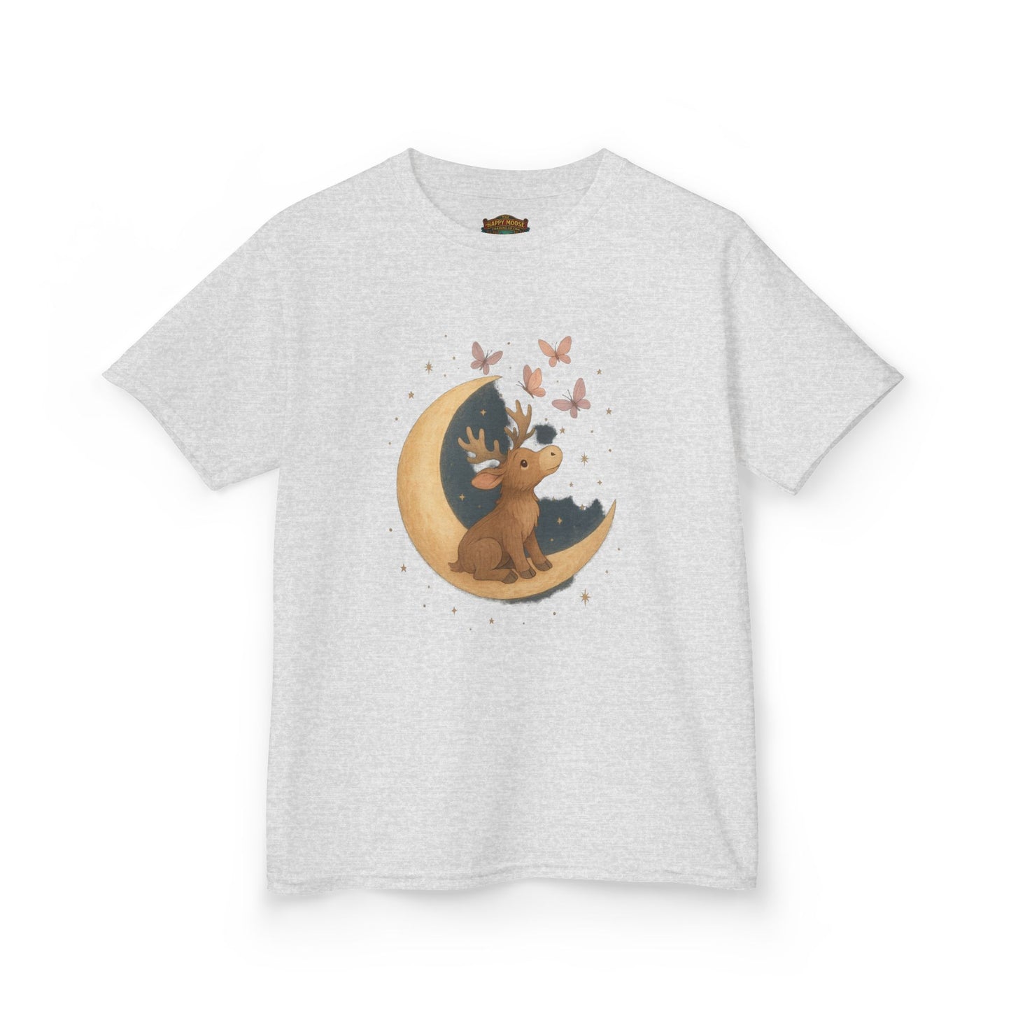 Kids Tee — Cute Puppy on Moon with Butterflies Graphic