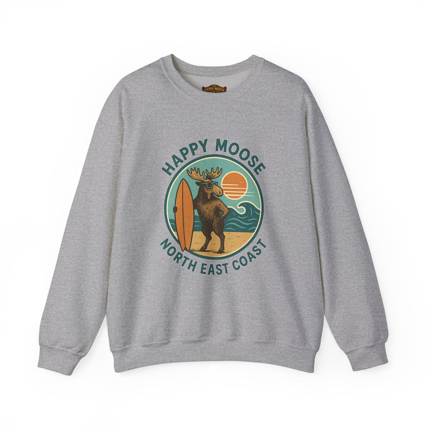 Happy Moose North East Coast Crewneck Sweatshirt — Vintage Surf Moose Graphic
