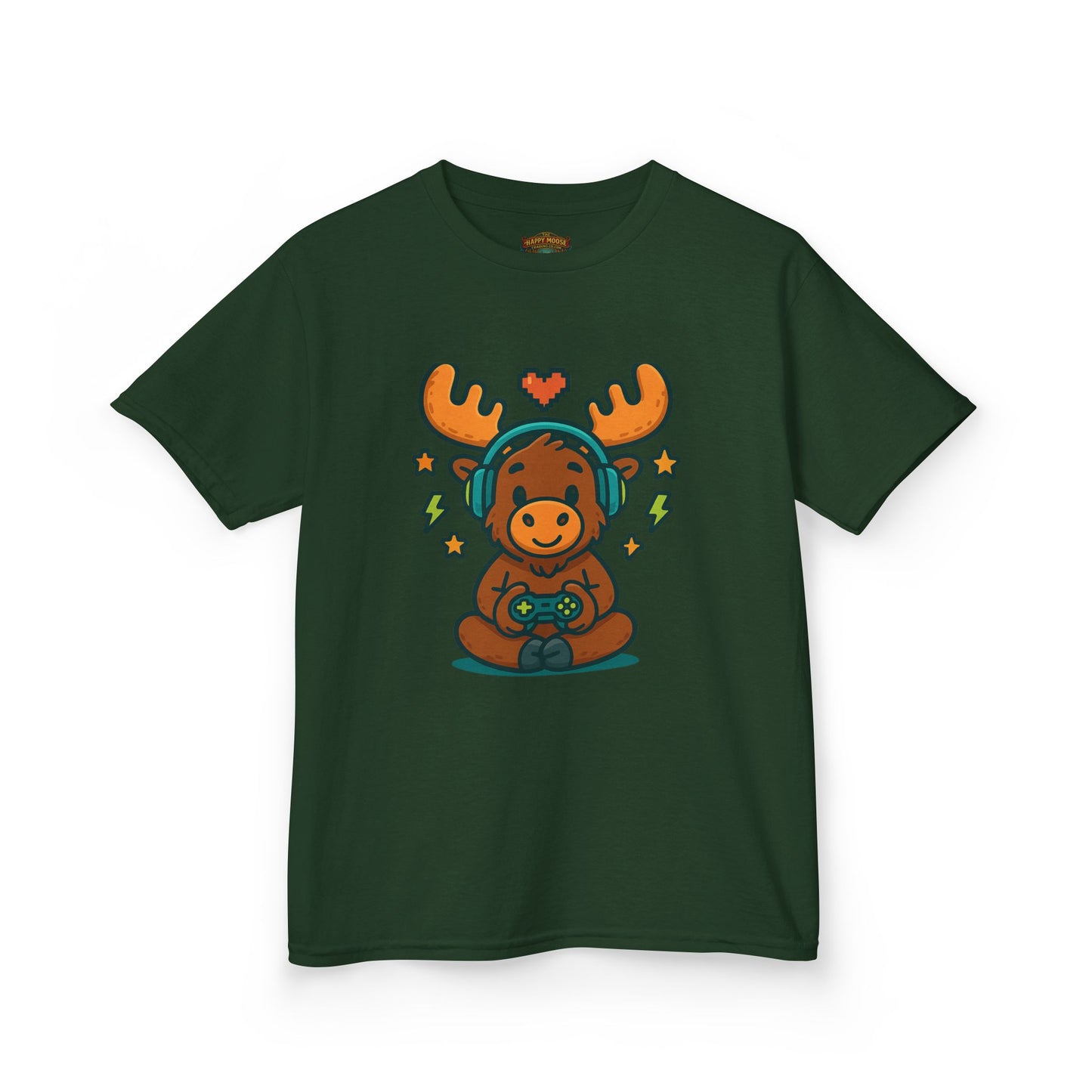 Kids Moose Gamer T‑Shirt — Cute Headset Moose with Controller