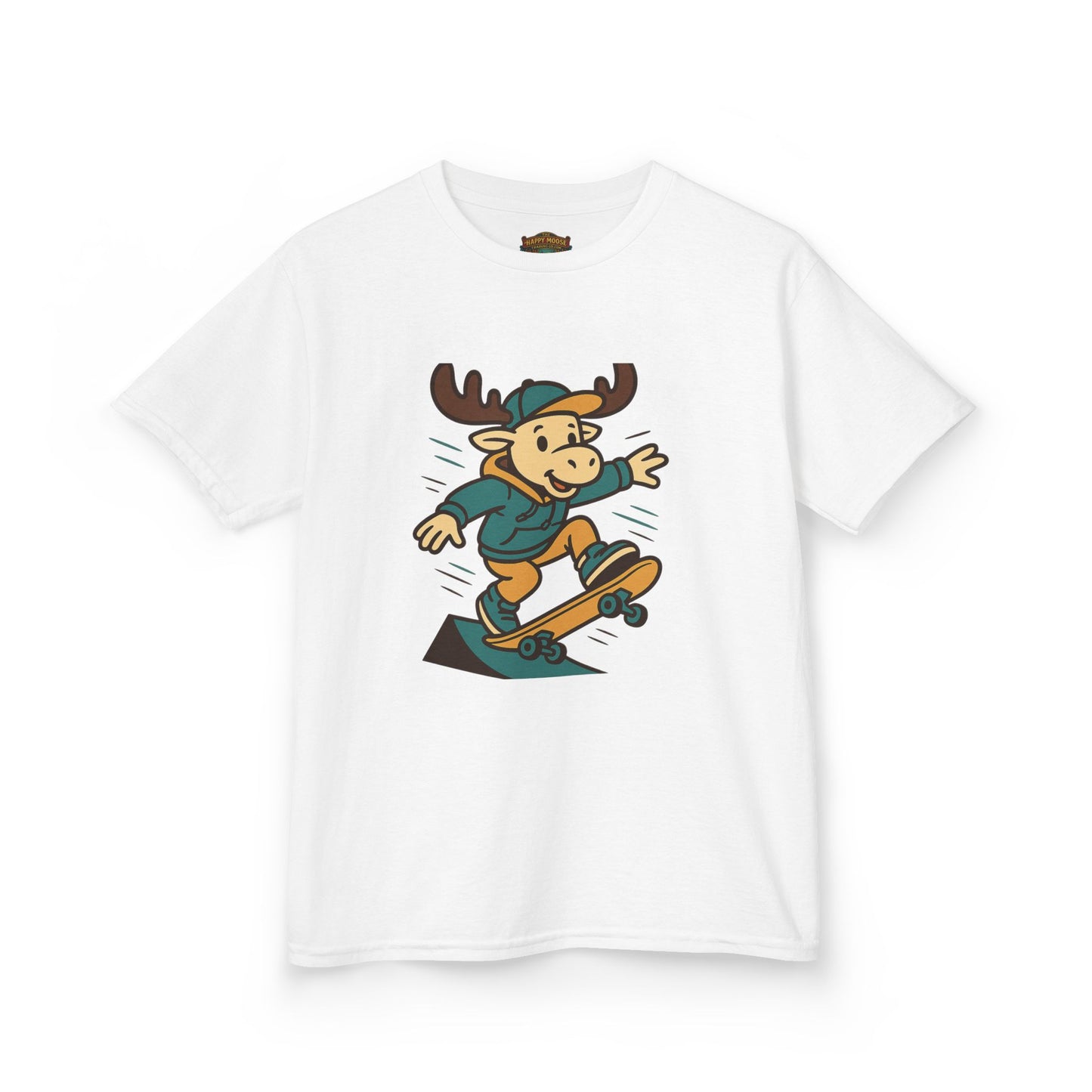 Kids Skateboarding Moose T‑Shirt — Cute Cartoon Skateboard Tee for Boys & Girls