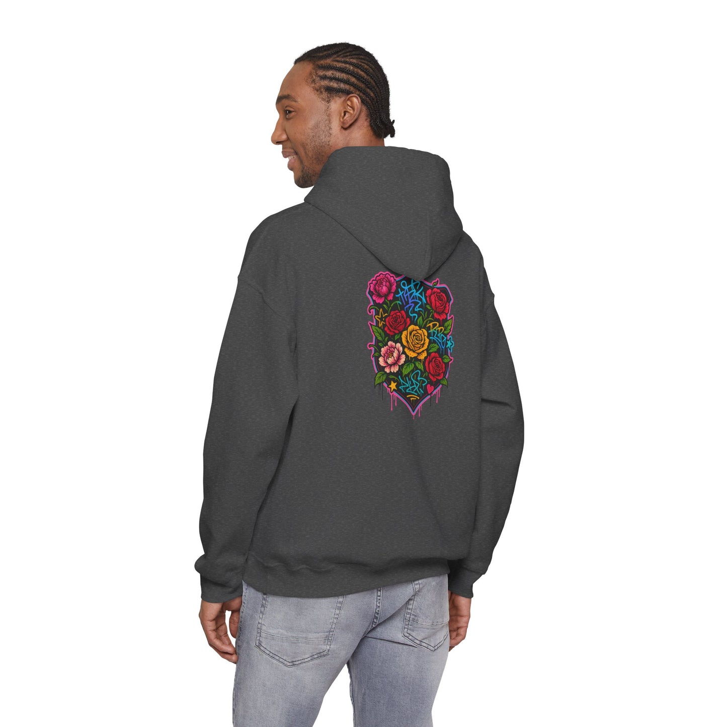 Floral Crest Hoodie – Colorful Roses Shield Graphic Hooded Sweatshirt