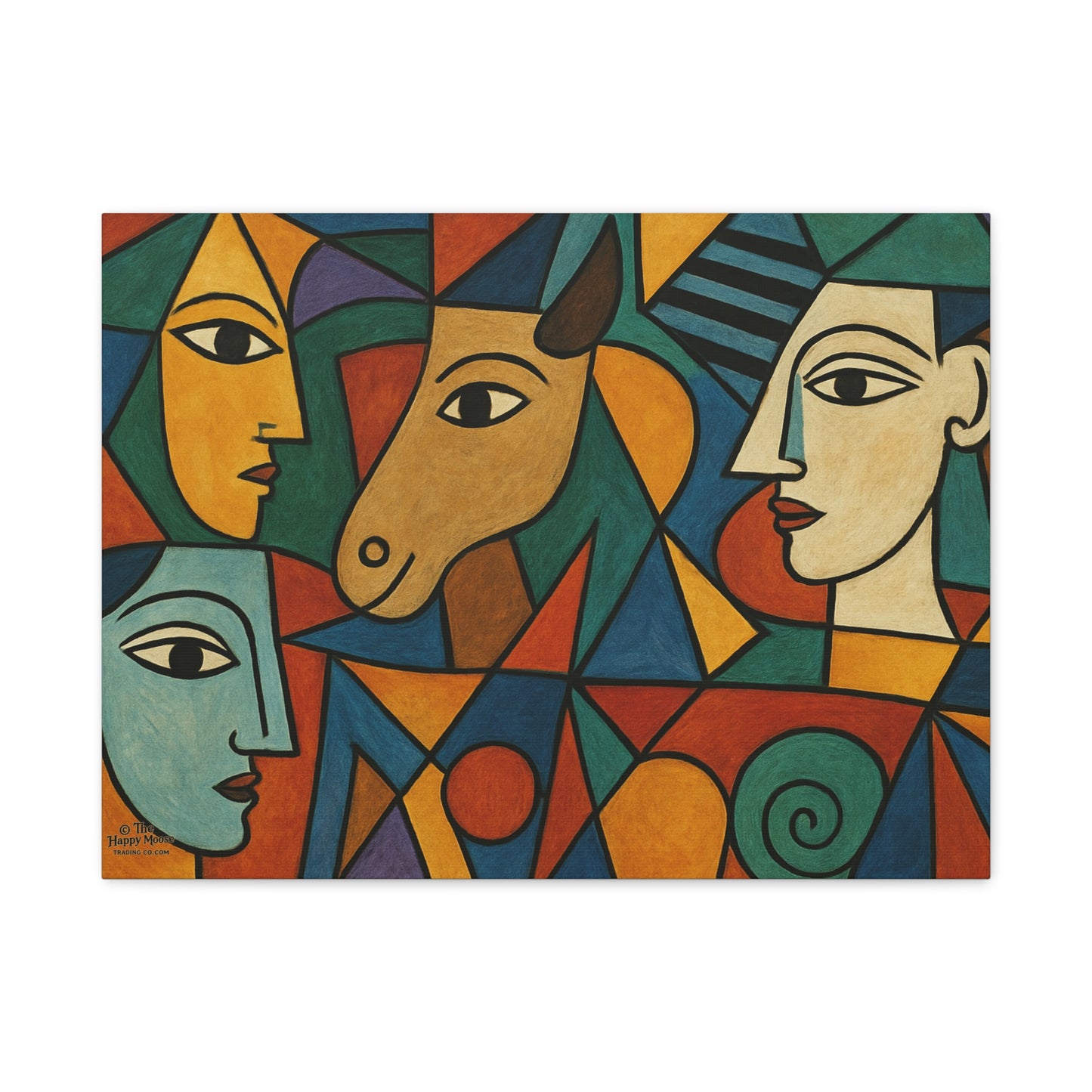 Abstract Cubist Faces Canvas Print — Colorful Stretched Wall Art