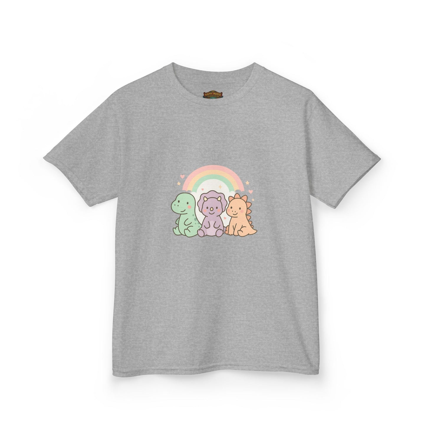 Kids T-Shirt — Cute Pastel Dino Trio with Rainbow