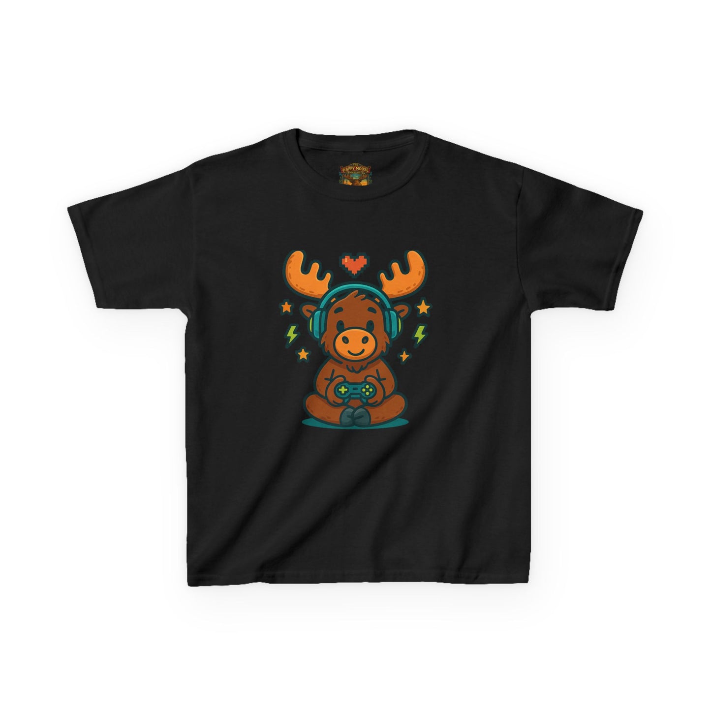 Kids Moose Gamer T‑Shirt — Cute Headset Moose with Controller