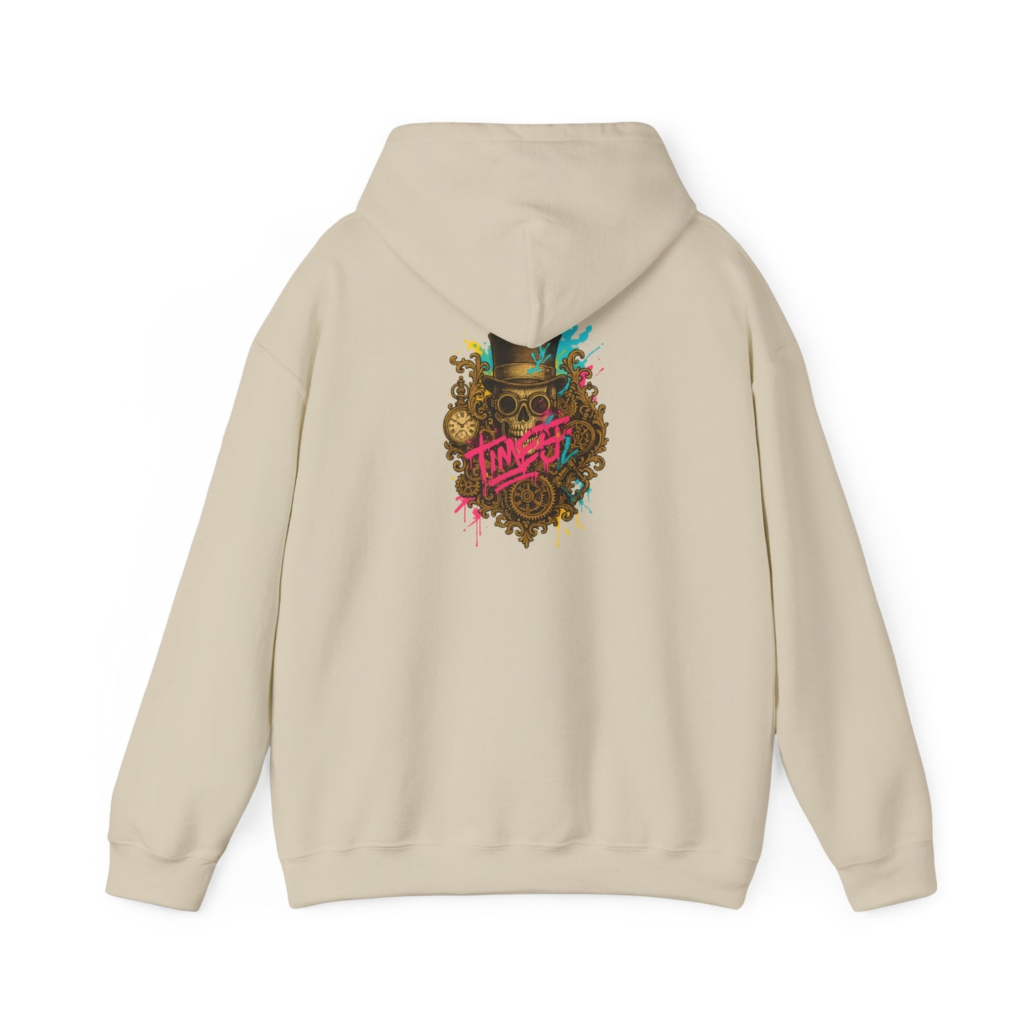 Steampunk Heart Graphic Hoodie — Vintage Gears & Neon Script Back Print