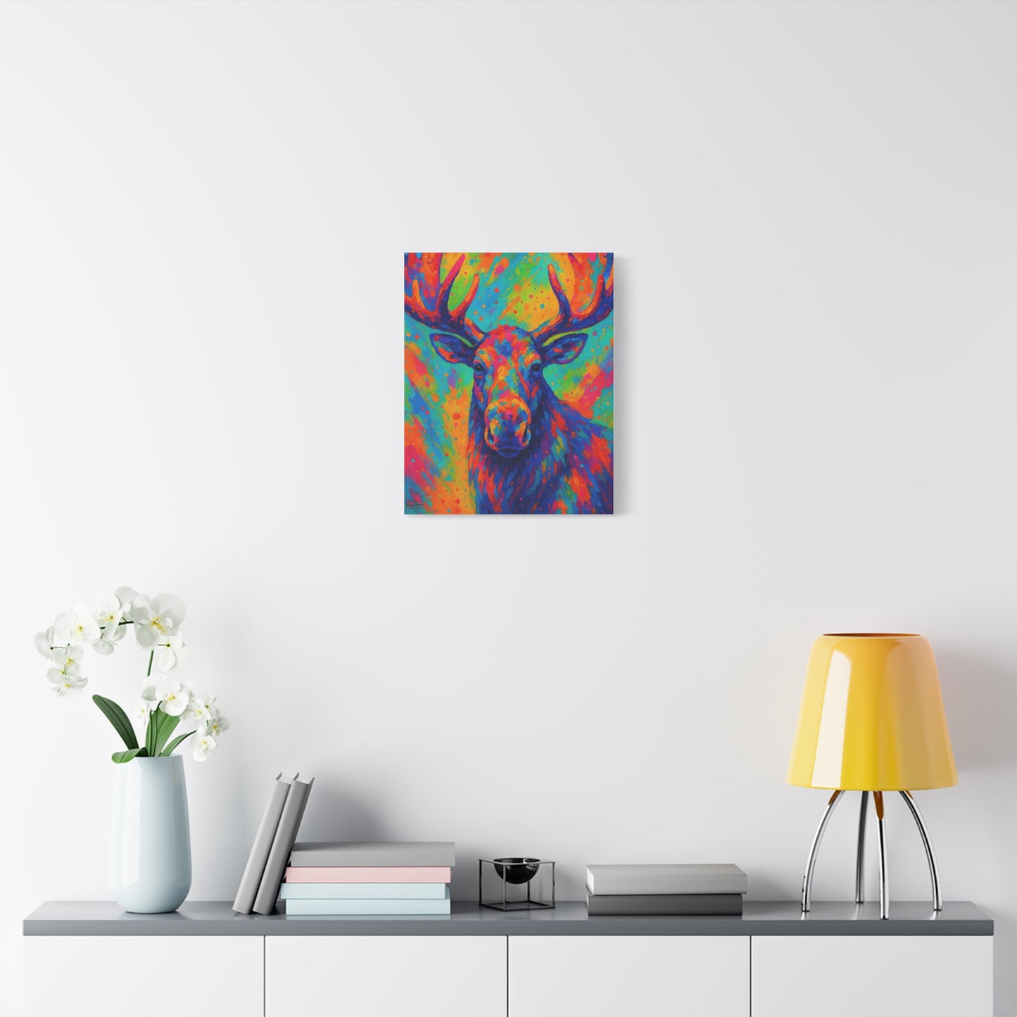 Colorful Moose Wall Art Canvas — Vibrant Wildlife Stretched Matte Canvas