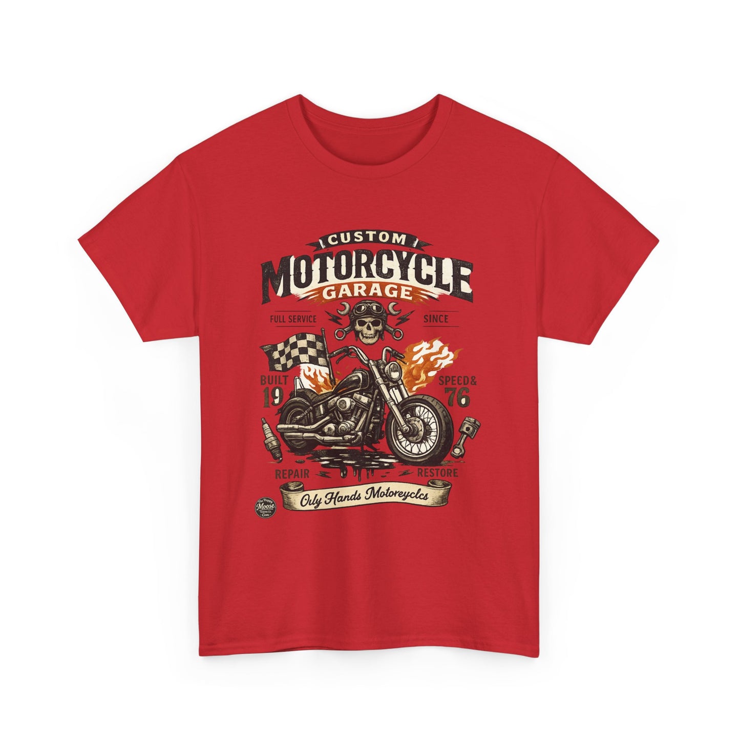 Oily Hands Motorcycle Garage Tee — Vintage Biker Skull & Chopper T-Shirt #021 E