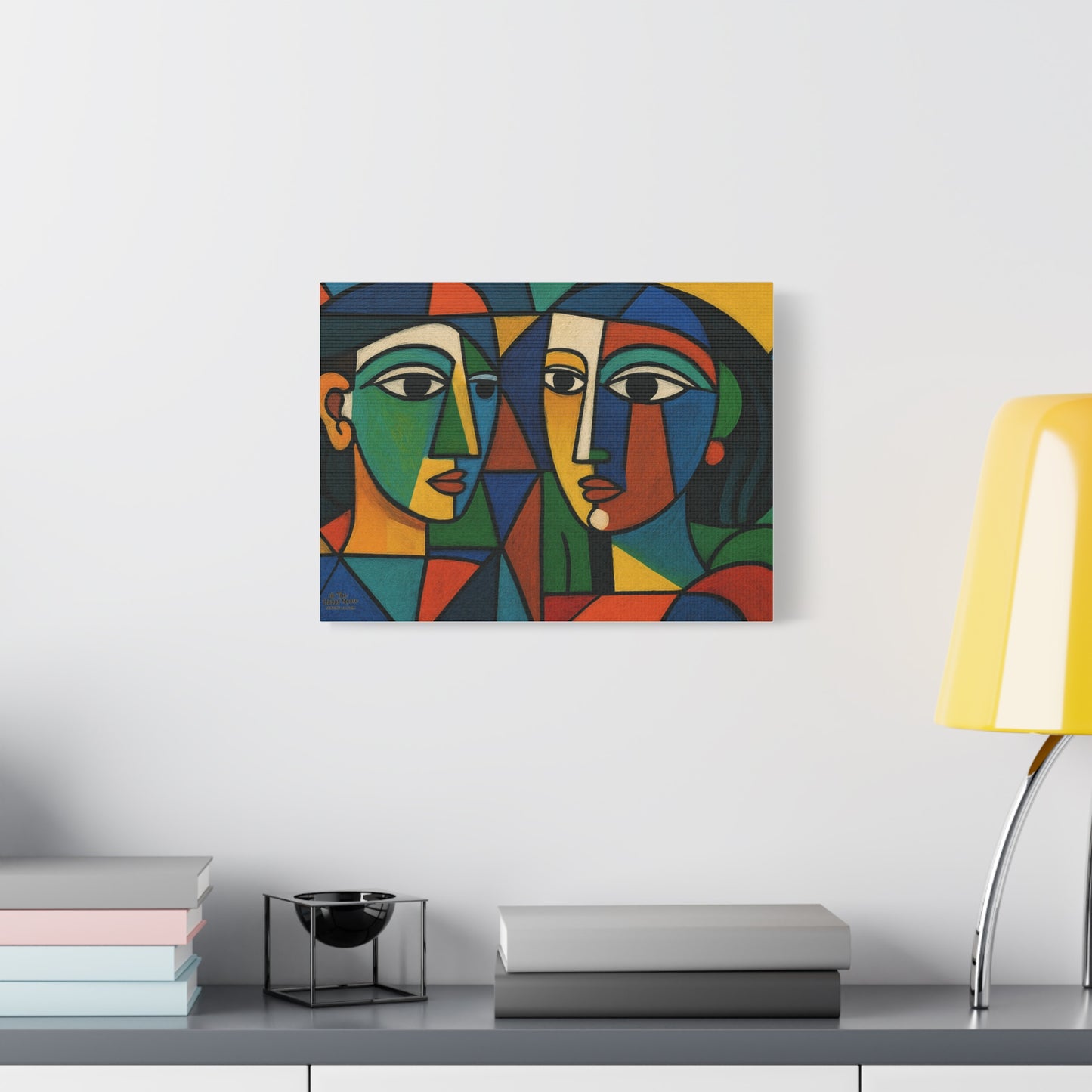 Abstract Cubist Faces Matte Canvas Wall Art — Colorful Modern Portrait Print