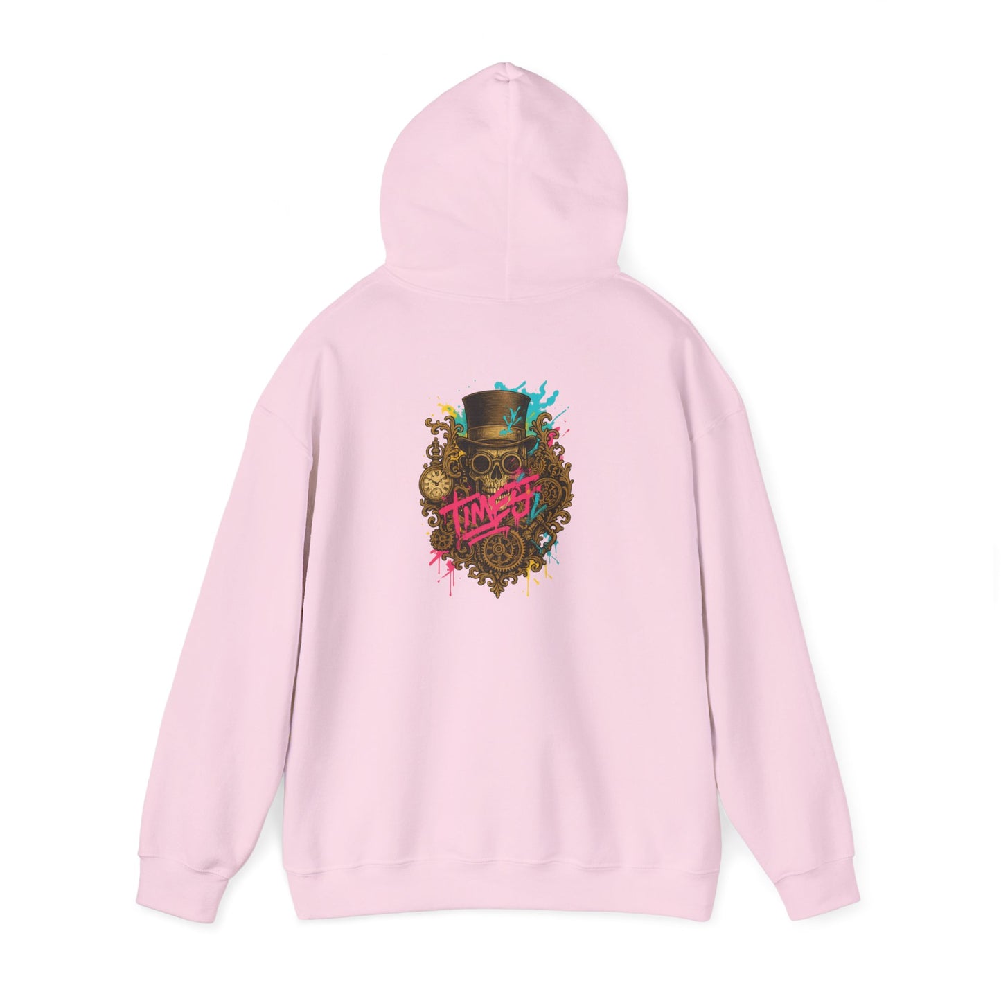Steampunk Heart Graphic Hoodie — Vintage Gears & Neon Script Back Print