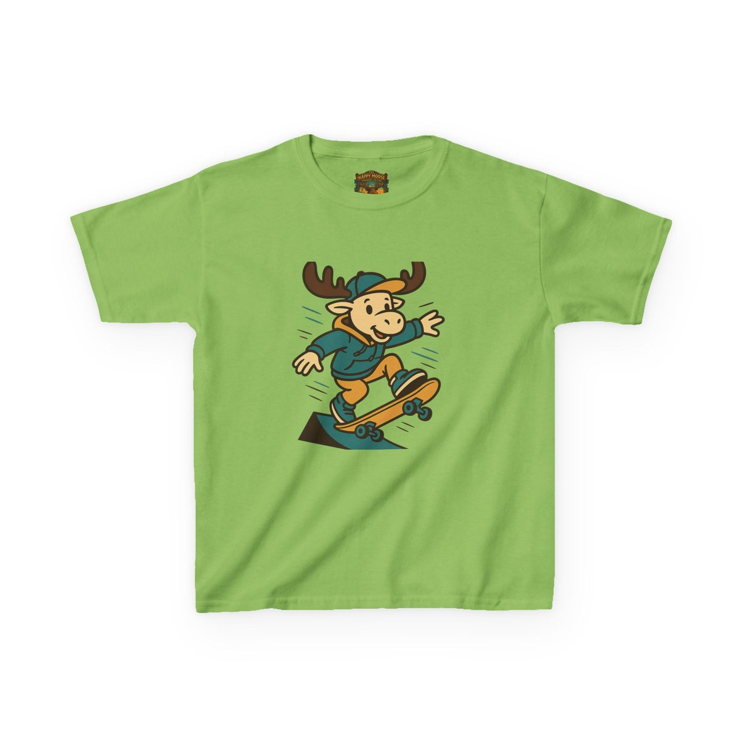 Kids Skateboarding Moose T‑Shirt — Cute Cartoon Skateboard Tee for Boys & Girls