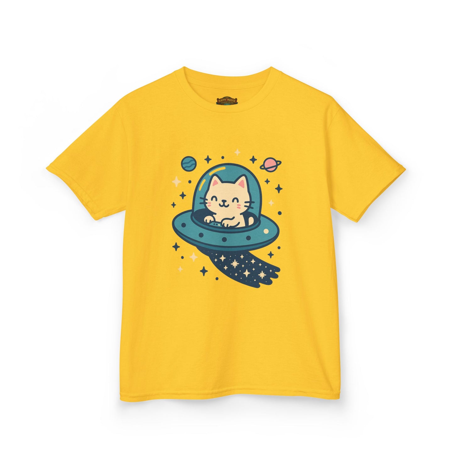Kids Tee — Cute Cat in UFO Space Shirt