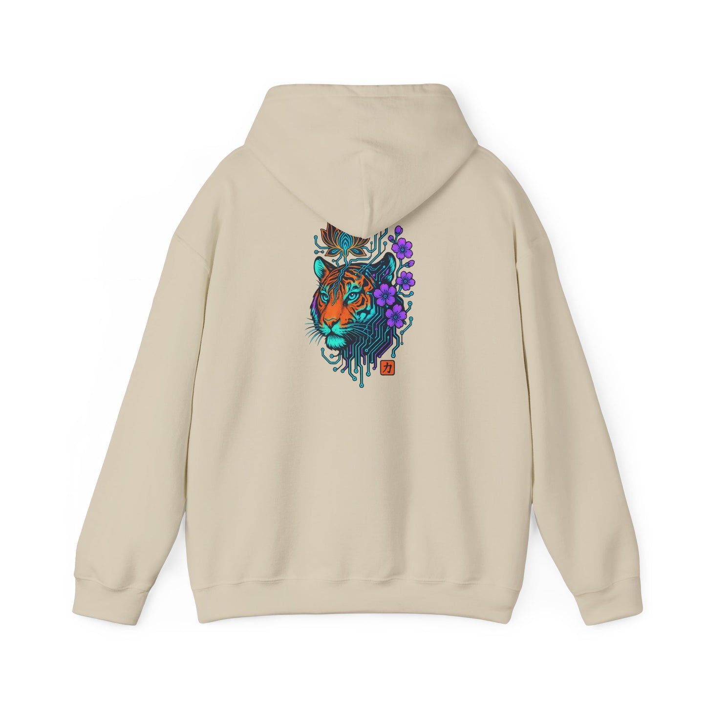 Tiger Floral Hoodie — Vibrant Tiger Head with Purple Blooms Graphic