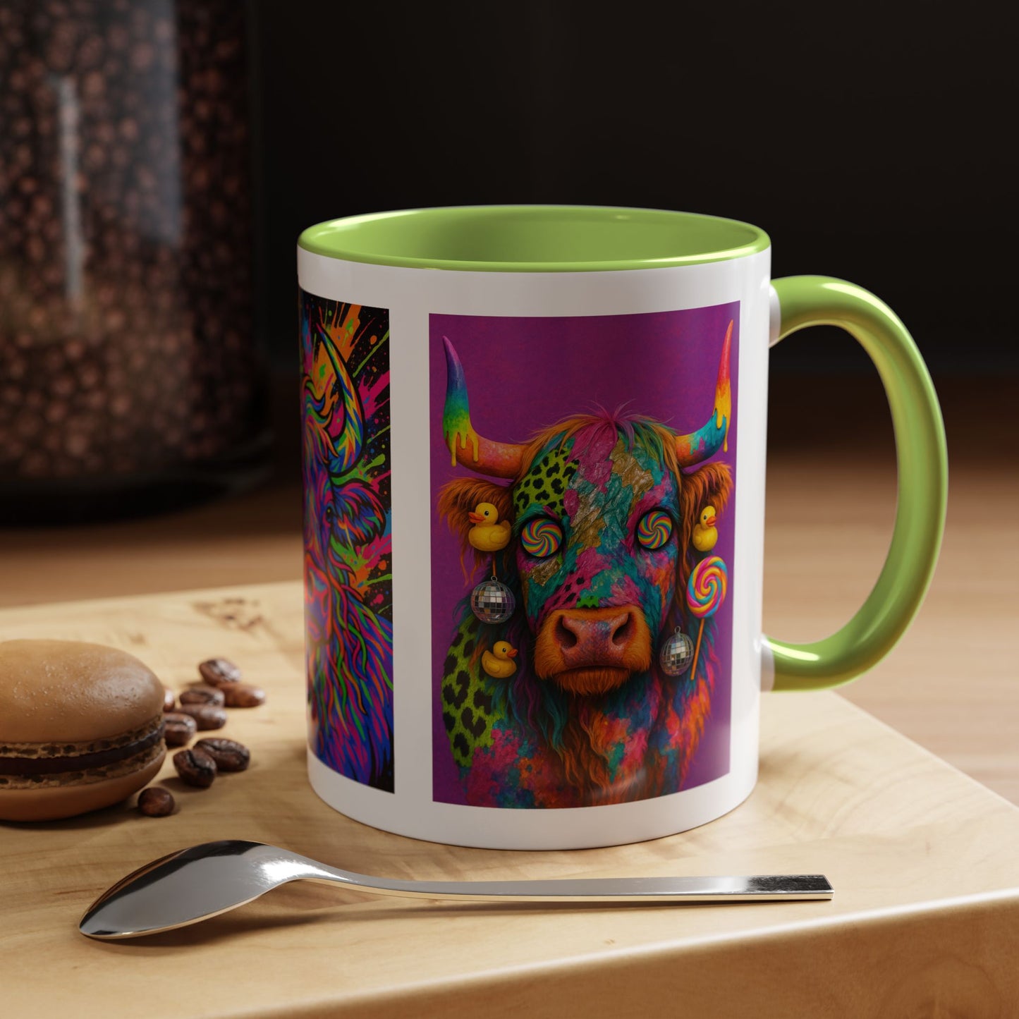 Psychedelic Highland Cow Accent Coffee Mug — Colorful Neon Farm Animal Art (11/15 oz)