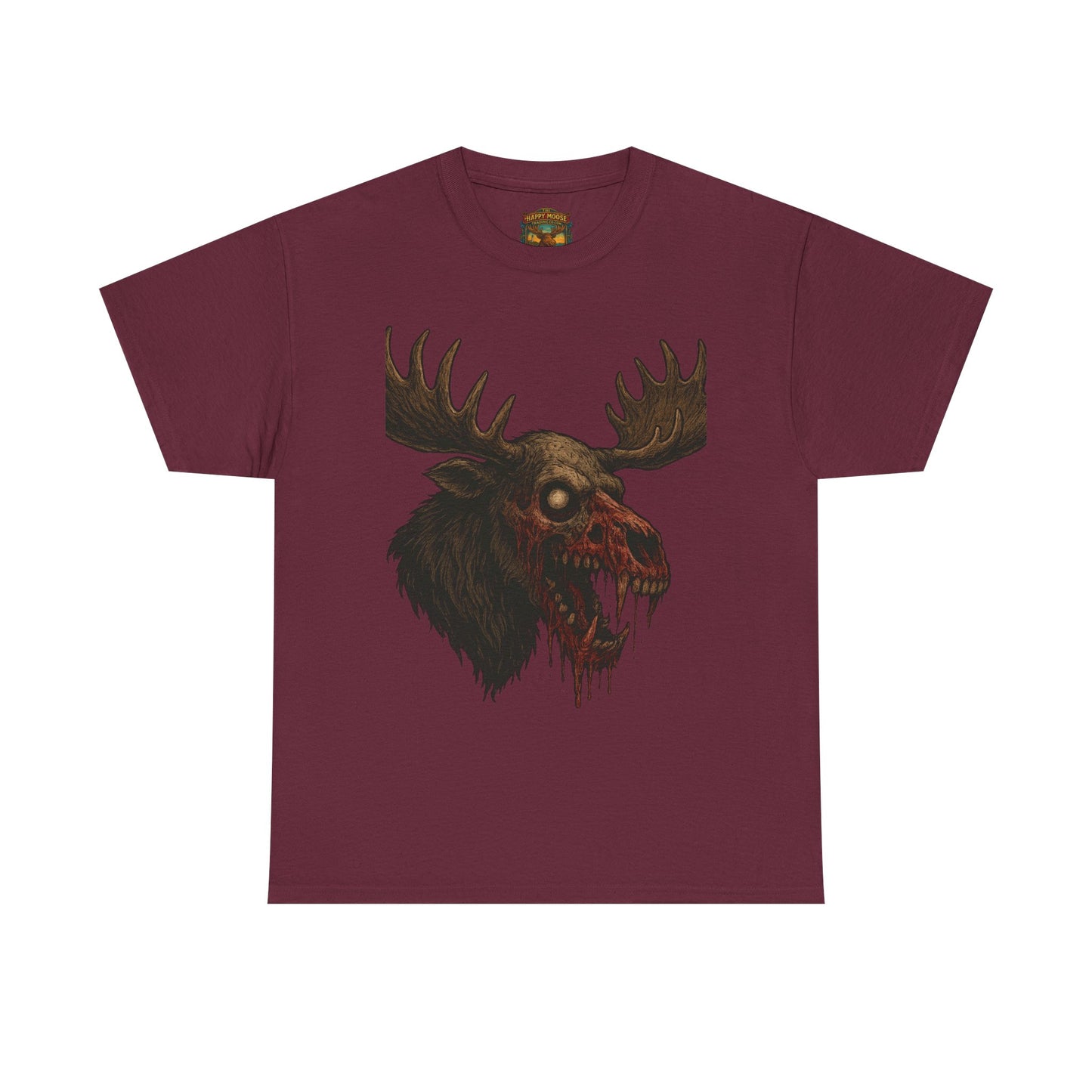 Horror Moose Skull Tee — Creepy Dripping Monster Head Graphic T-Shirt