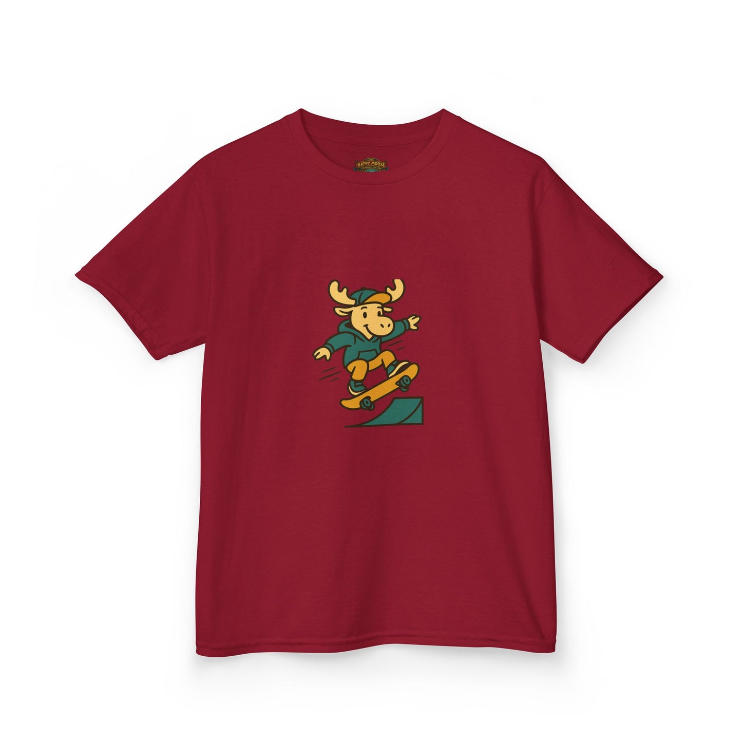 Kids Skateboarding Moose T‑Shirt — Cute Outdoorsy Cartoon Tee for Kids
