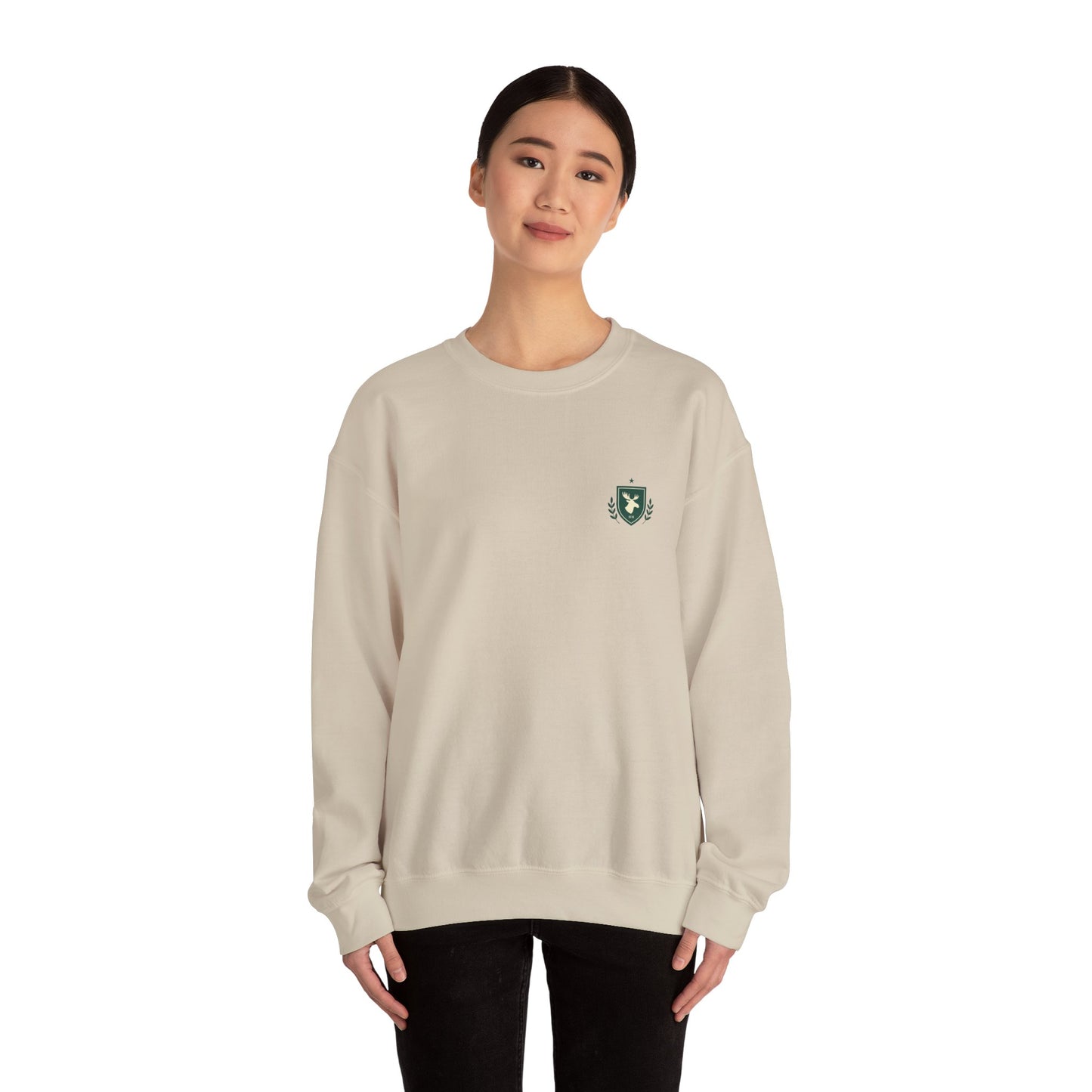 Embroidered Crest Crewneck Sweatshirt — Minimal Vintage Shield Logo