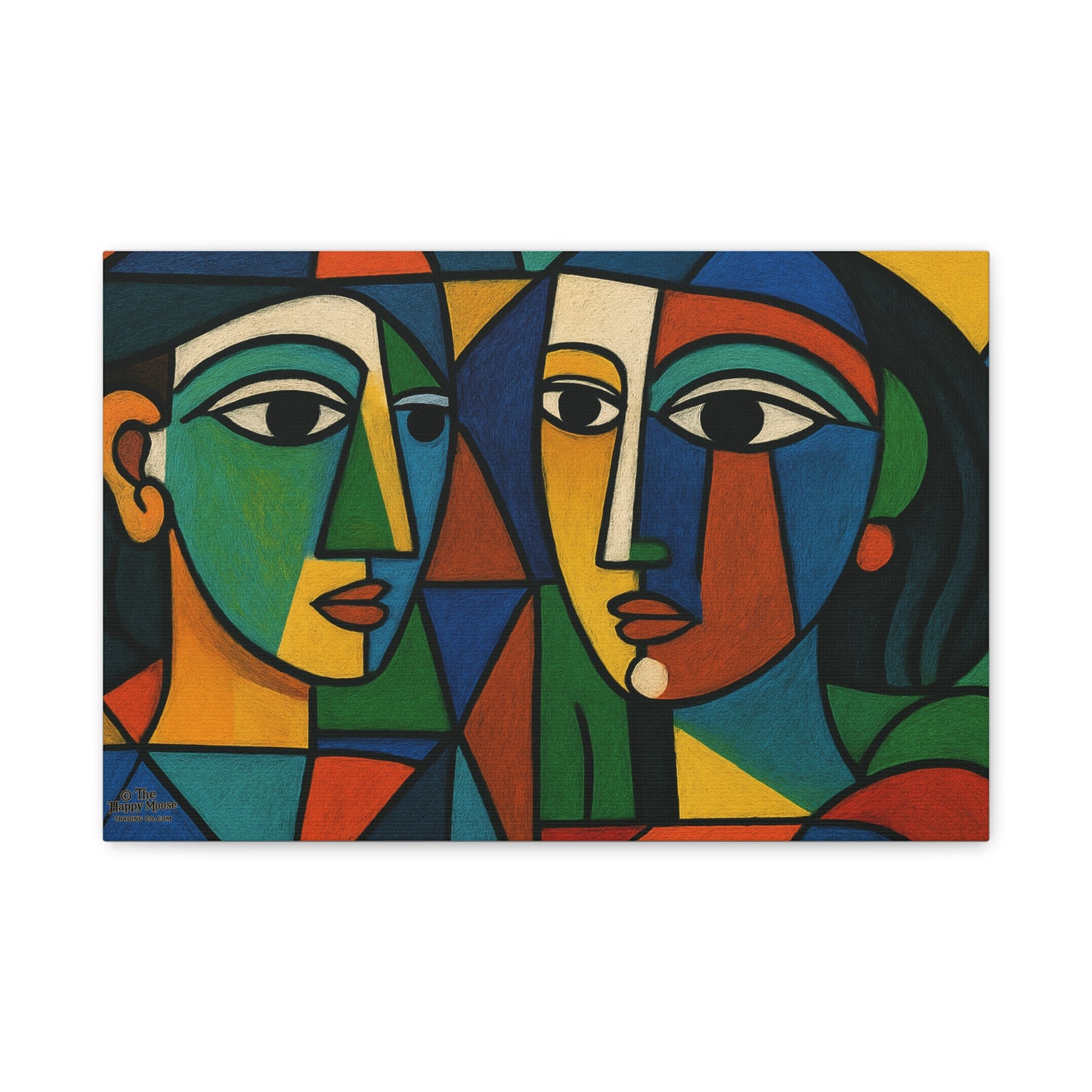 Abstract Cubist Faces Matte Canvas Wall Art — Colorful Modern Portrait Print