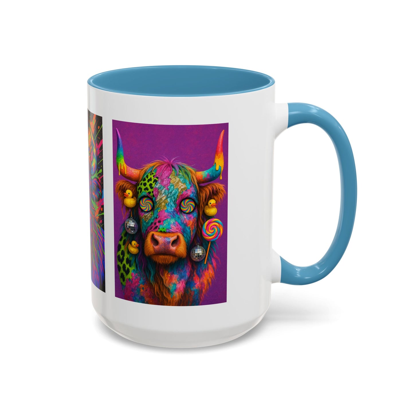 Psychedelic Highland Cow Accent Coffee Mug — Colorful Neon Farm Animal Art (11/15 oz)