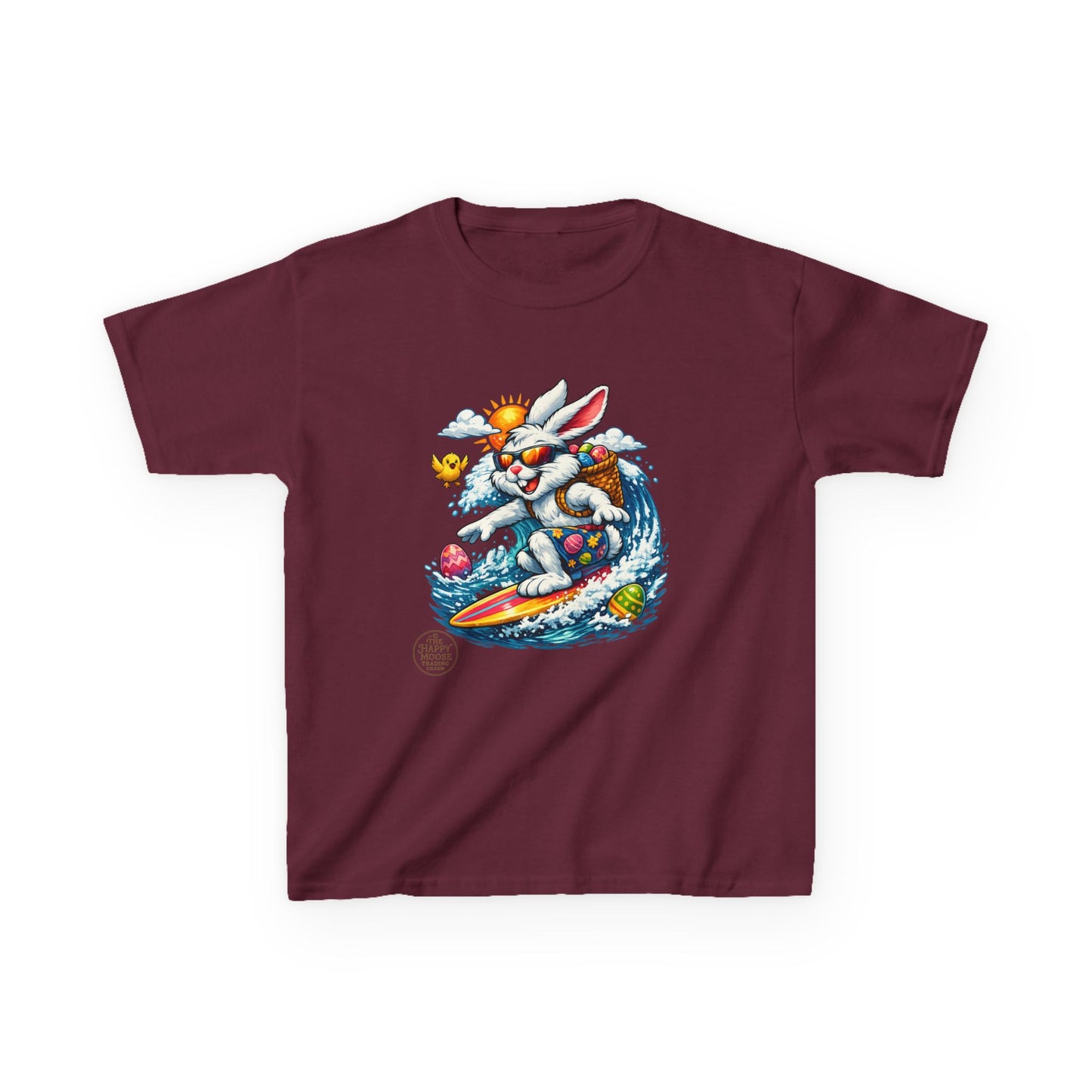 Kids Surfing Easter Bunny T-Shirt — Cute Surfboard Bunny Graphic Tee