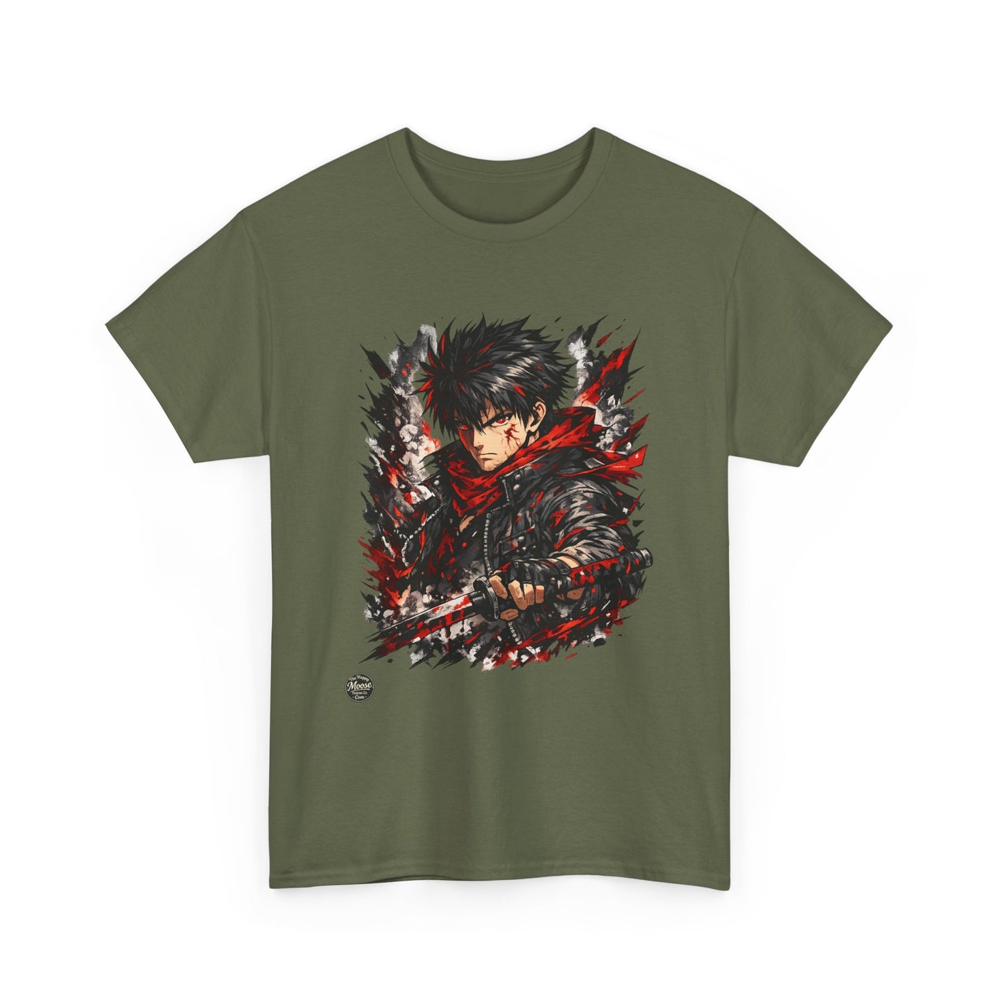 Anime Warrior Graphic Tee — Red Scarf Battle Art T-Shirt #E001