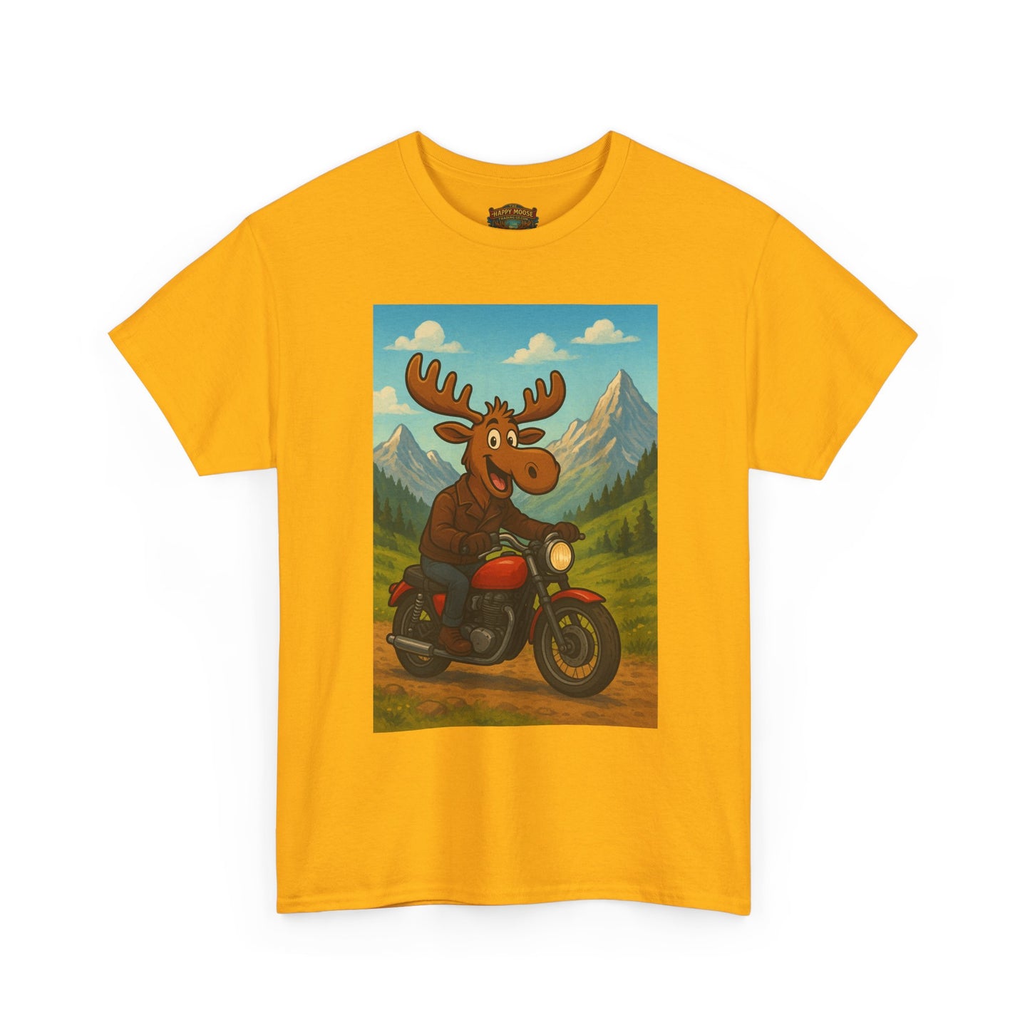 Happy Moose Motorcycle T-Shirt | Vintage Biker Moose Illustration
