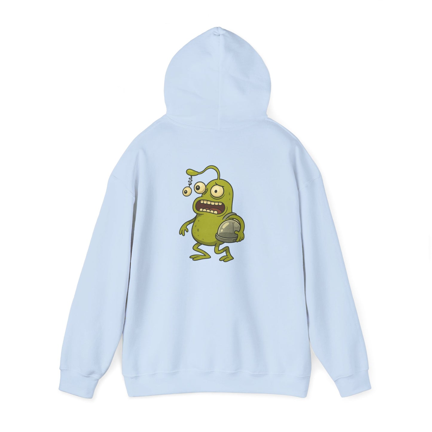 Alien Monster Hoodie — Cute Green Space Creature Graphic Hooded Sweatshirt