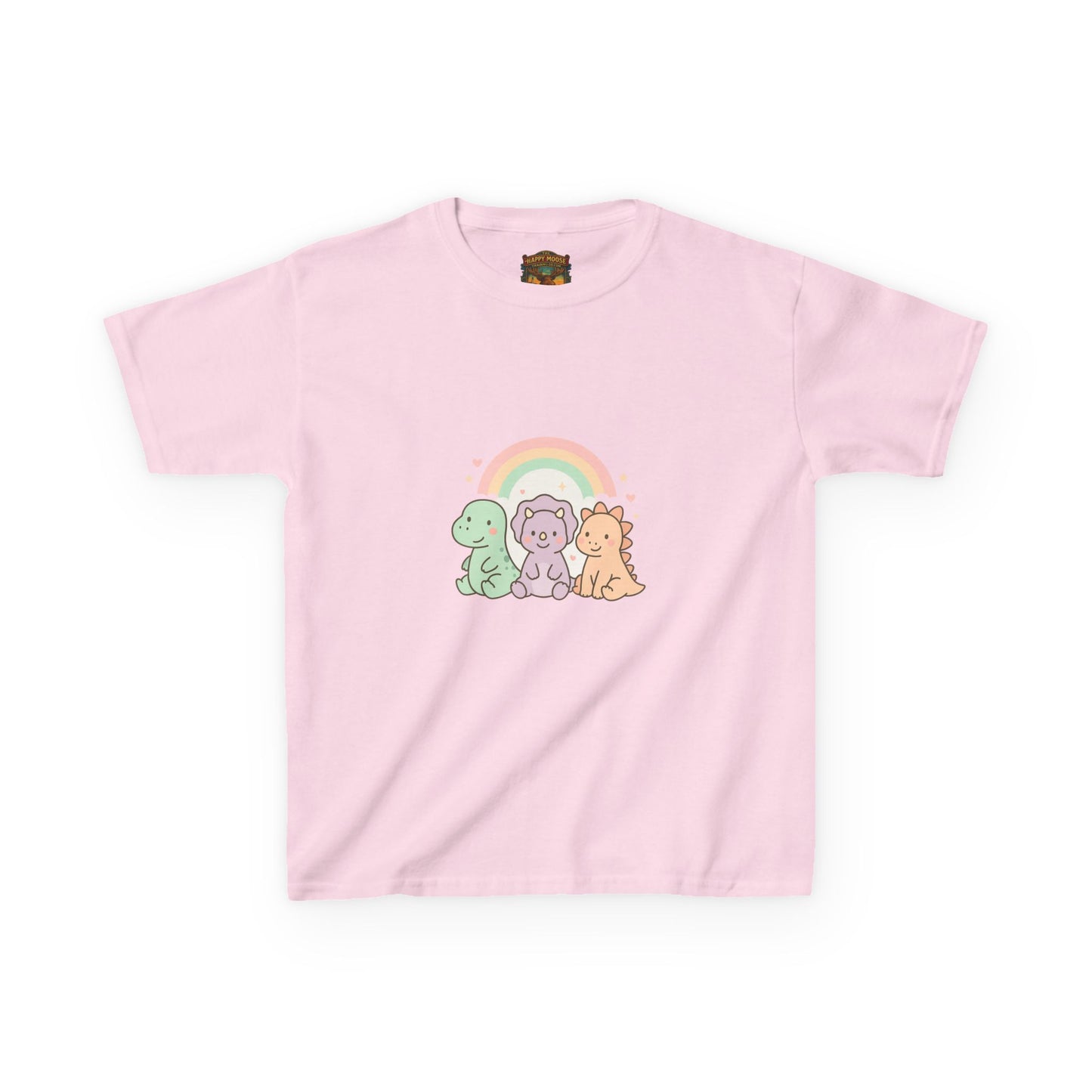 Kids T-Shirt — Cute Pastel Dino Trio with Rainbow
