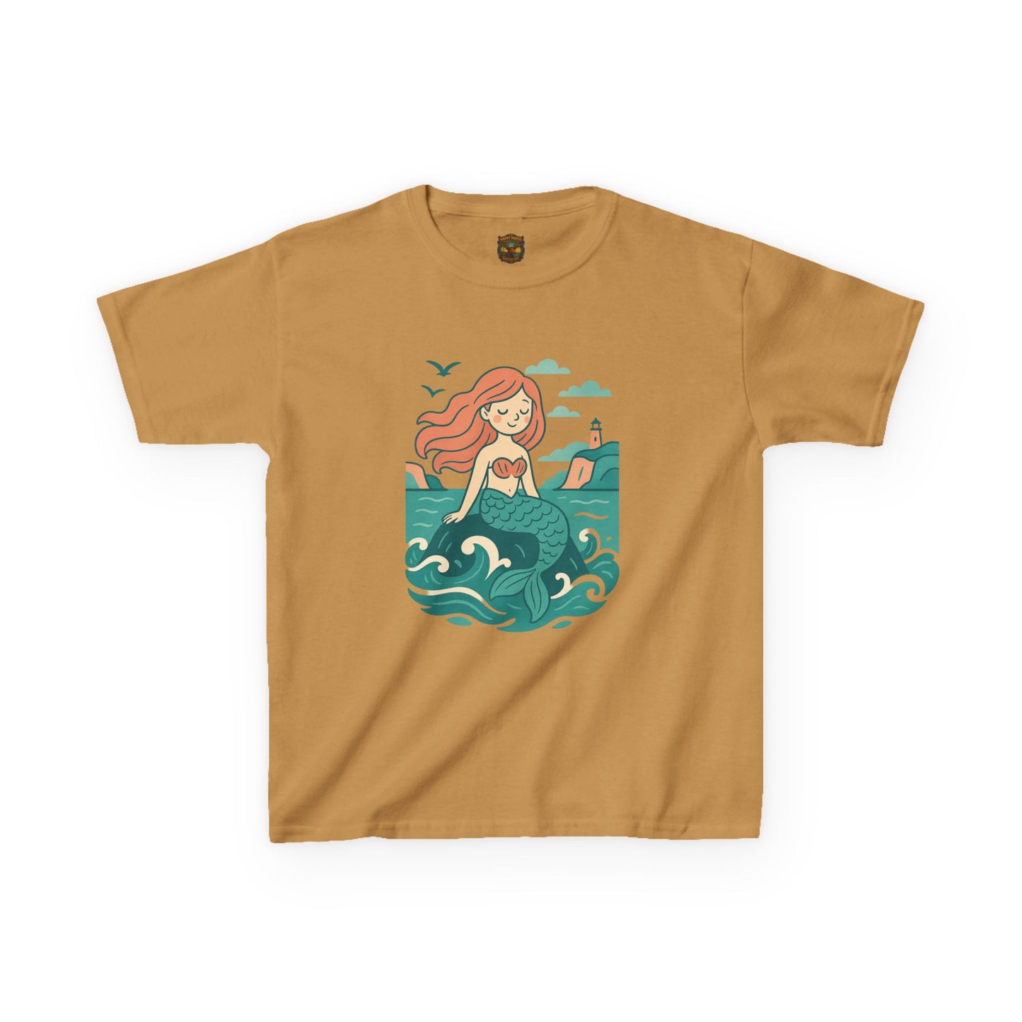 Kids Mermaid Graphic Tee — Cute Redhead Mermaid Ocean Illustration