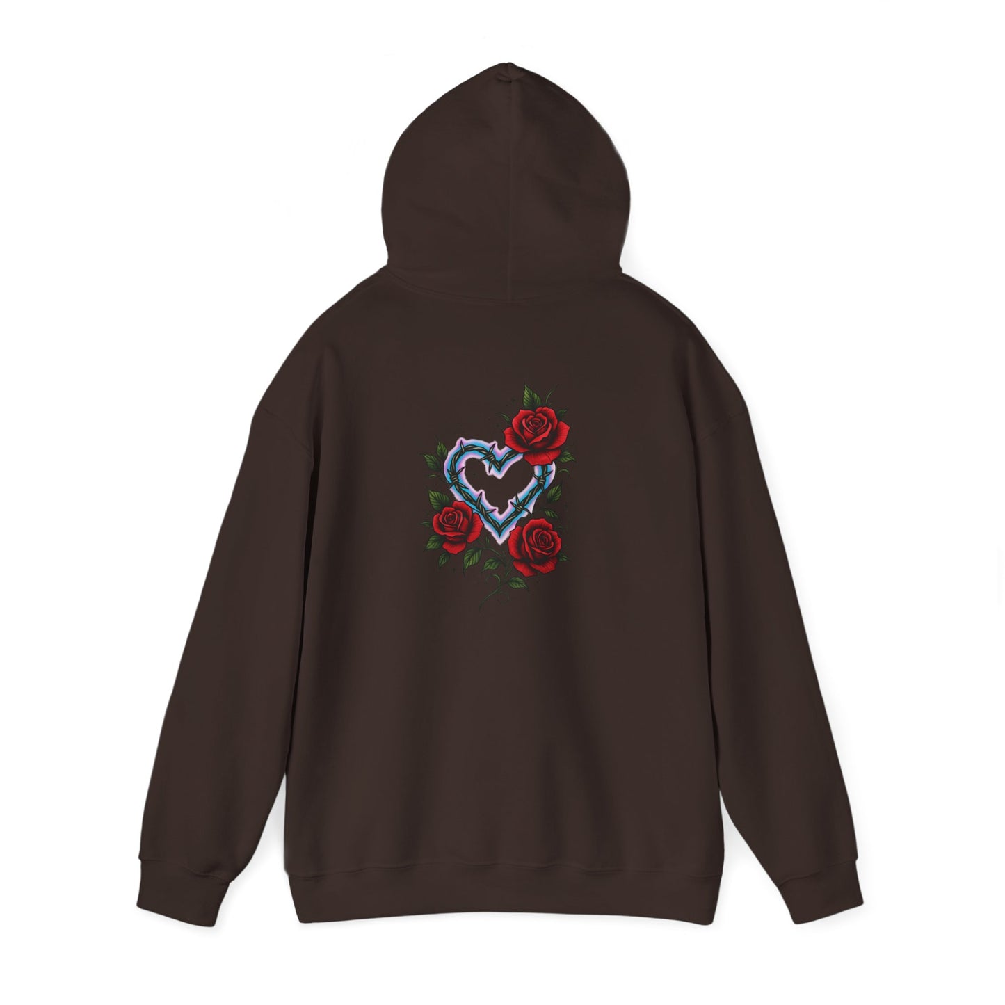 Hoodie — Smoky Heart with Red Roses Back Graphic