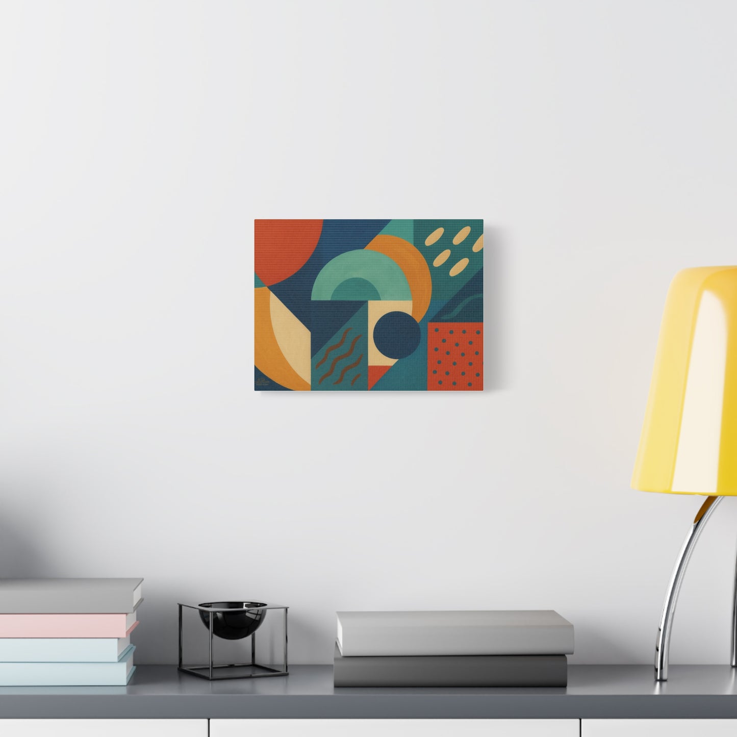 Abstract Geometric Canvas Wall Art — Mid-Century Modern Shapes in Teal & Terracotta