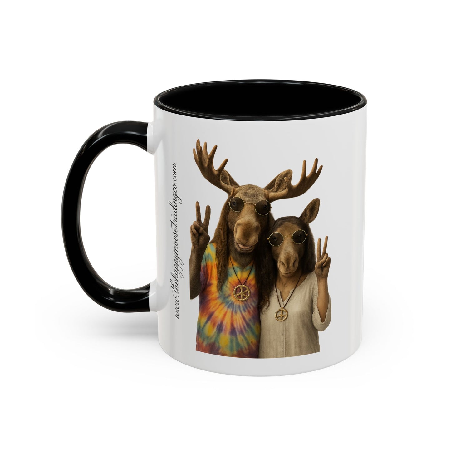 Peaceful Moose Couple Accent Coffee Mug — Hippie Tie-Dye Moose Peace Sign 11/15oz